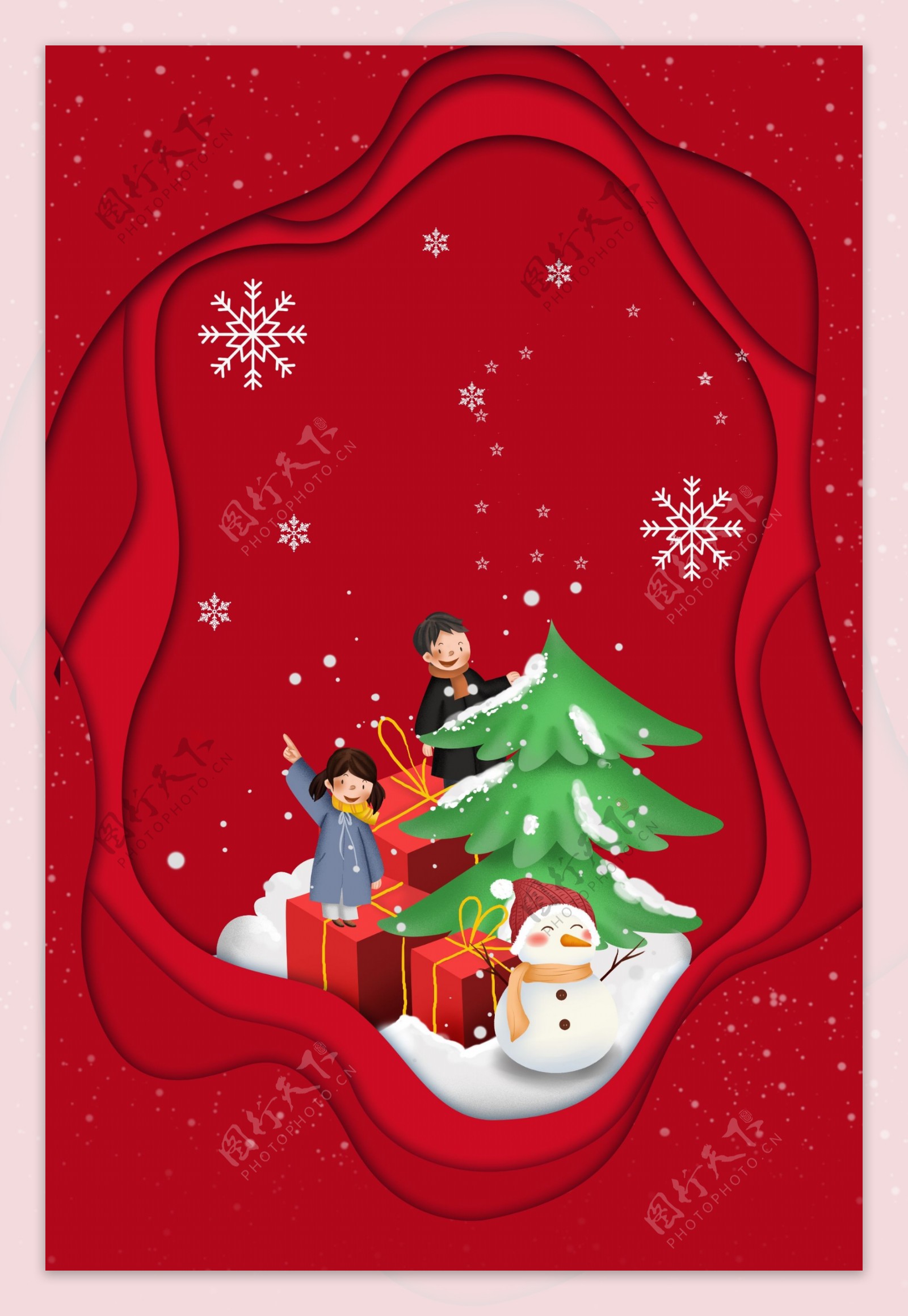 圣诞节平安夜卡通手绘平面海报背景PSD