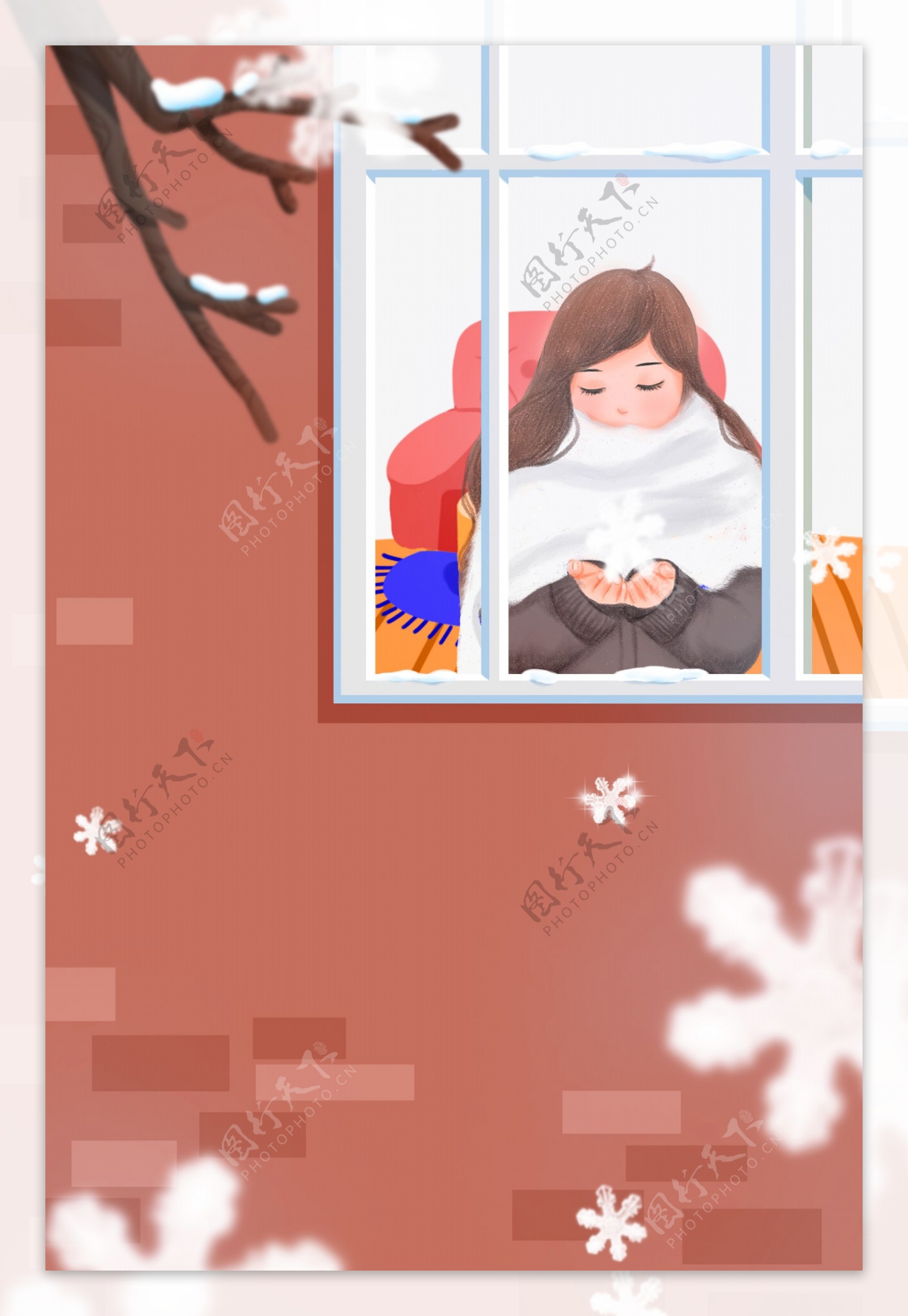 十二月你好之文艺女孩窗前看雪