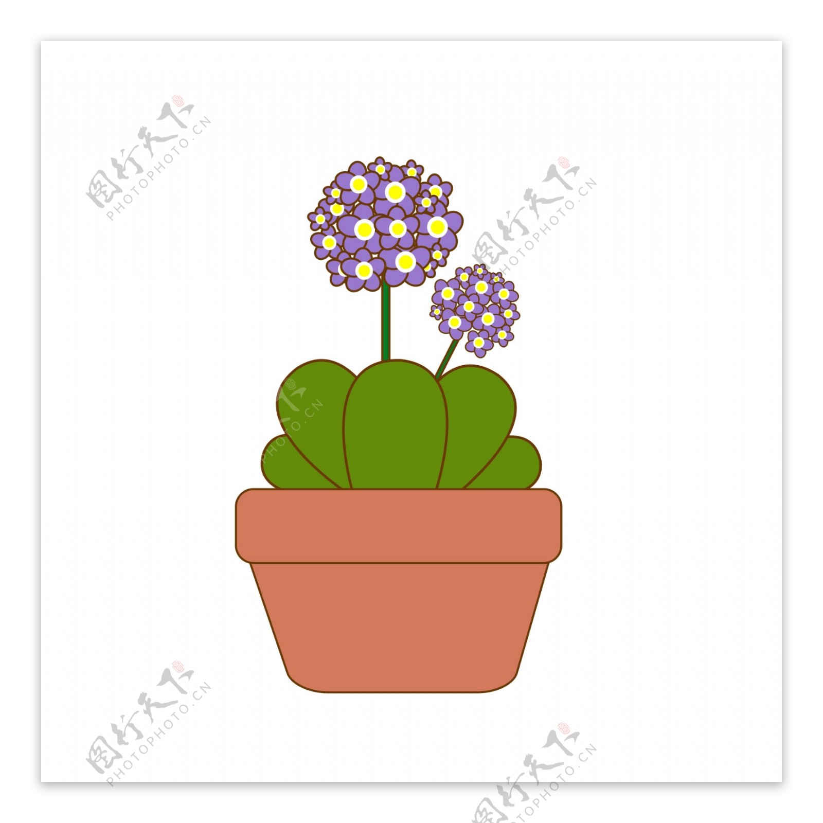 植物紫色花盆栽卡通手绘
