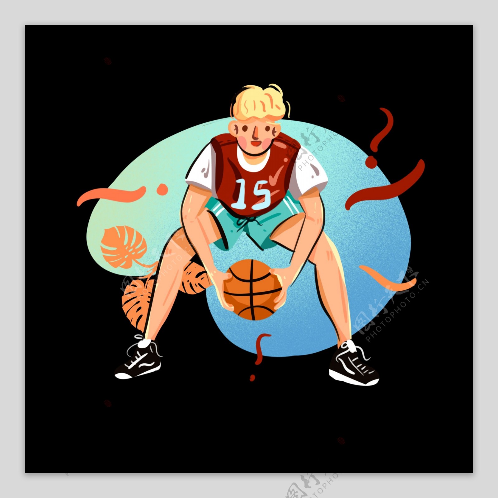 篮球选手运动会打球彩色系插画png免抠素材