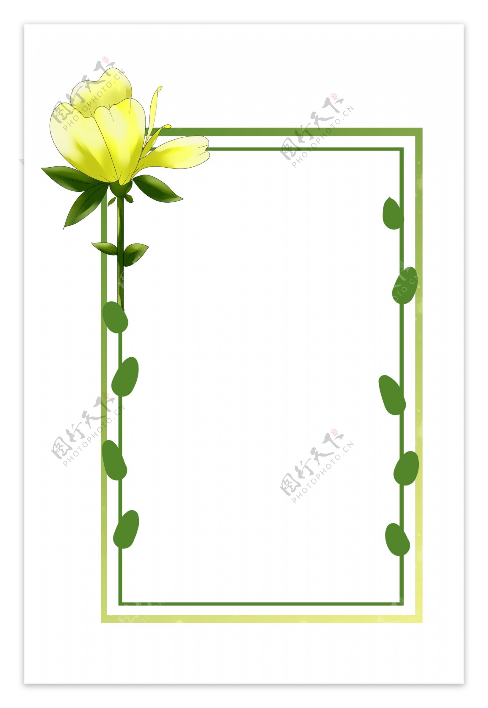 绿色藤蔓黄色花瓣手绘装饰边框