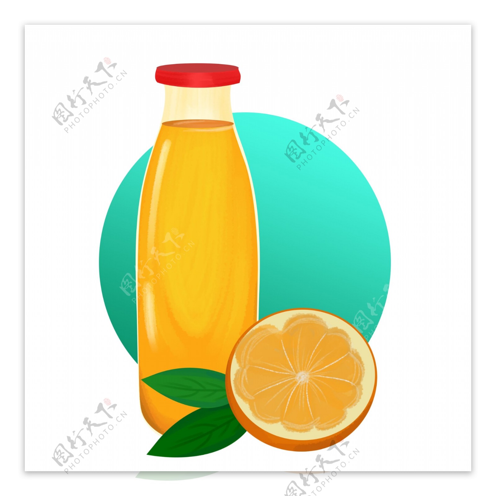 新鲜橙汁手绘插画免抠