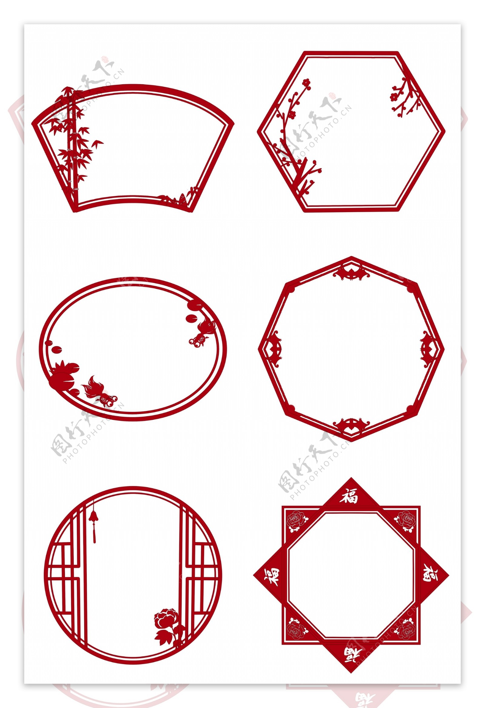 中国风古典红色边框PNG素材