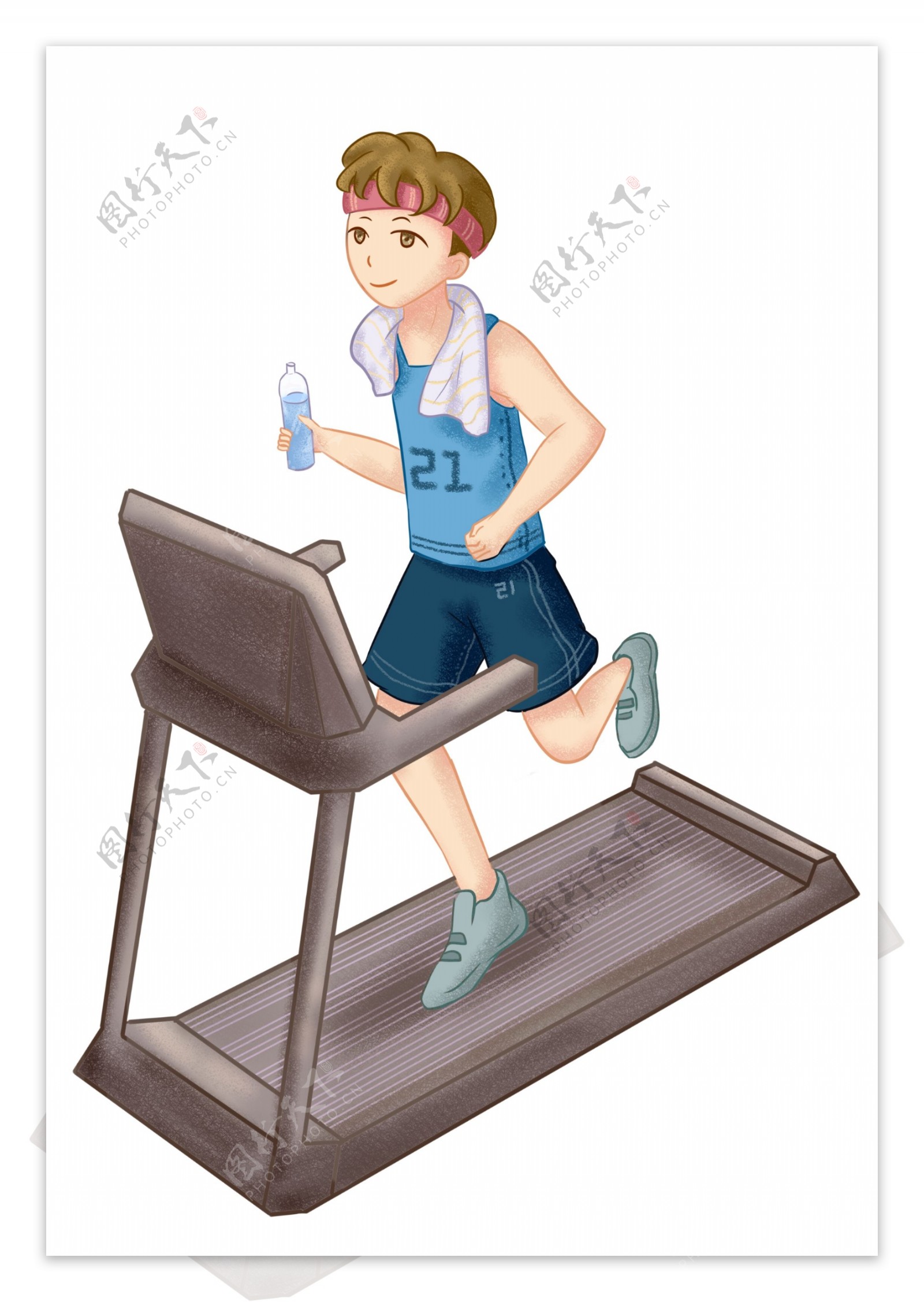 跑步机健身男孩插画