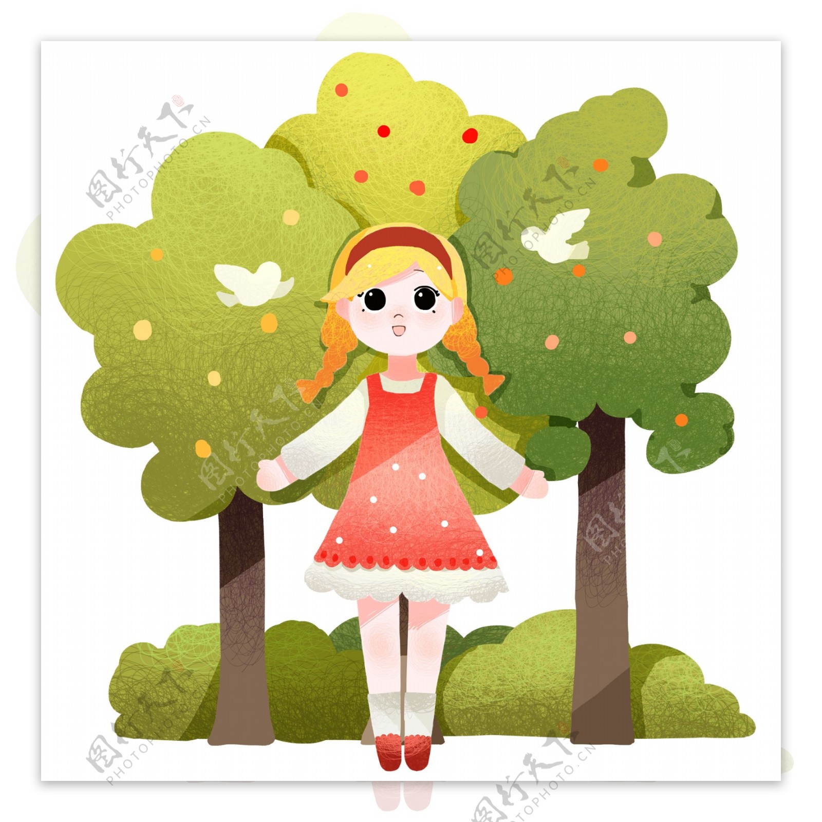 植树节可爱的小女孩插画