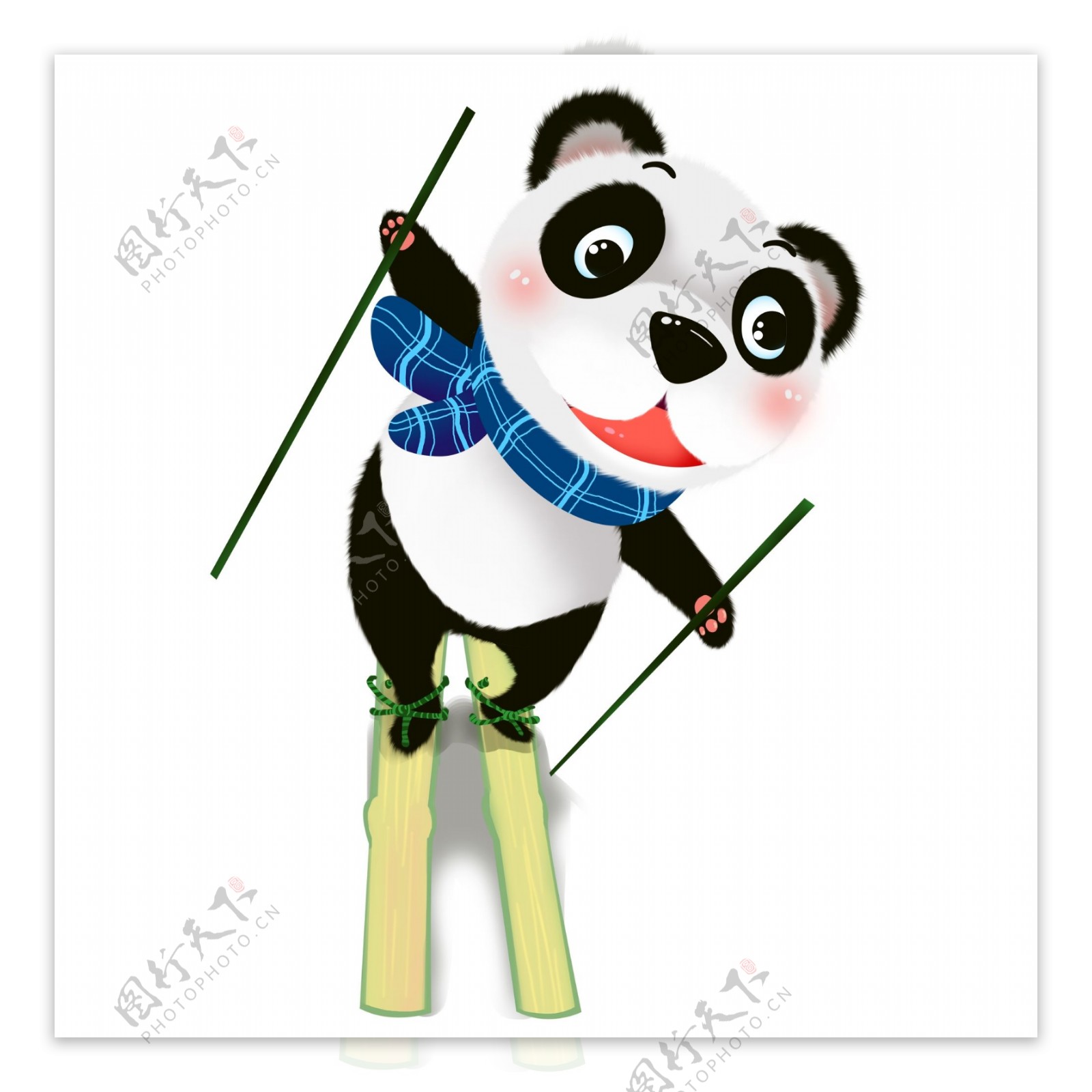 手绘卡通穿着滑雪板的熊猫元素