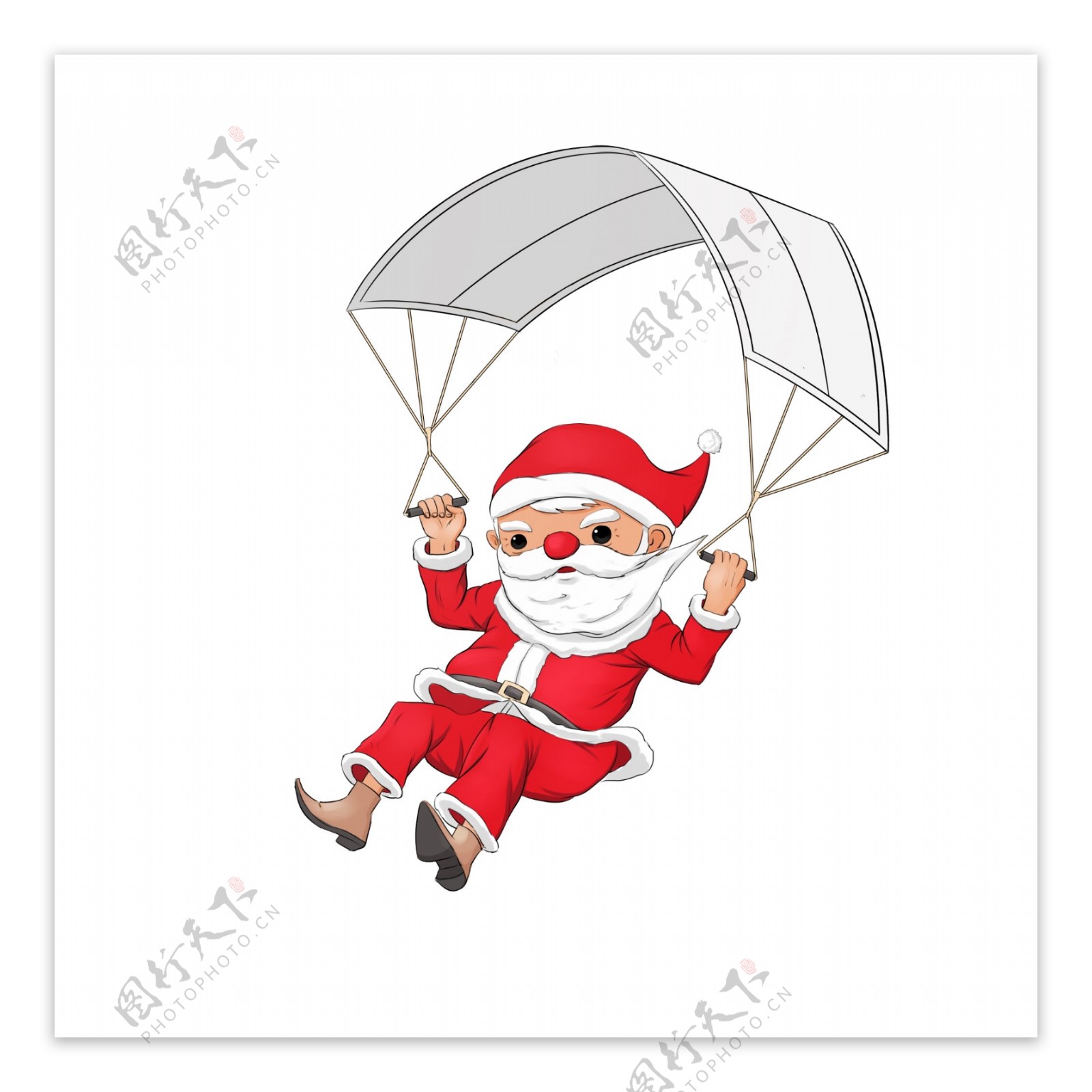 圣诞节圣诞夜带着降落伞的圣诞老人从天而降