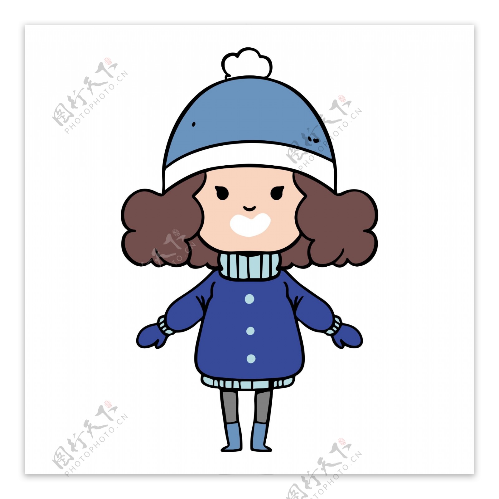 卡通冬天户外时尚的小女孩素材