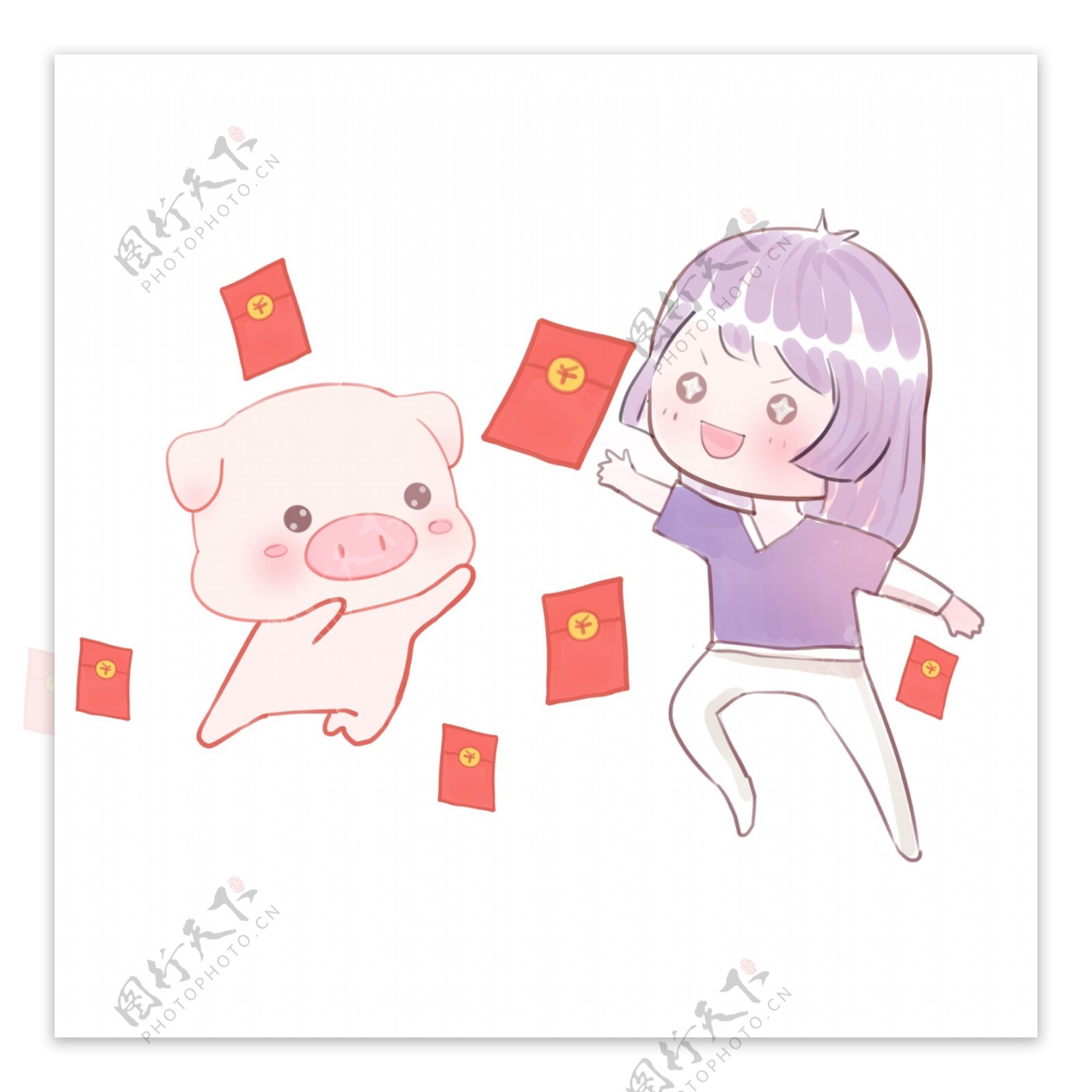 猪猪小女孩发红包卡通插画