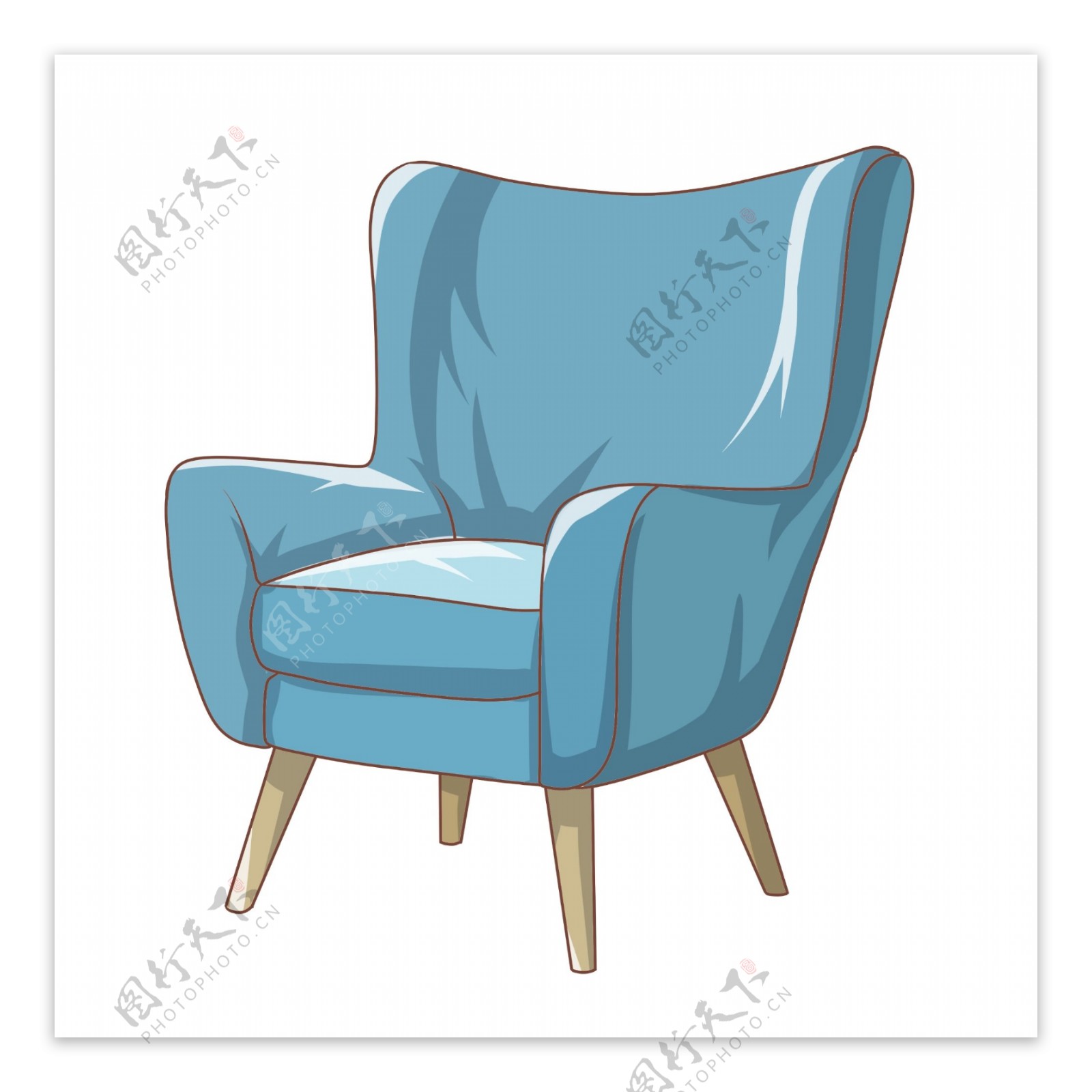 蓝色的沙发手绘插画