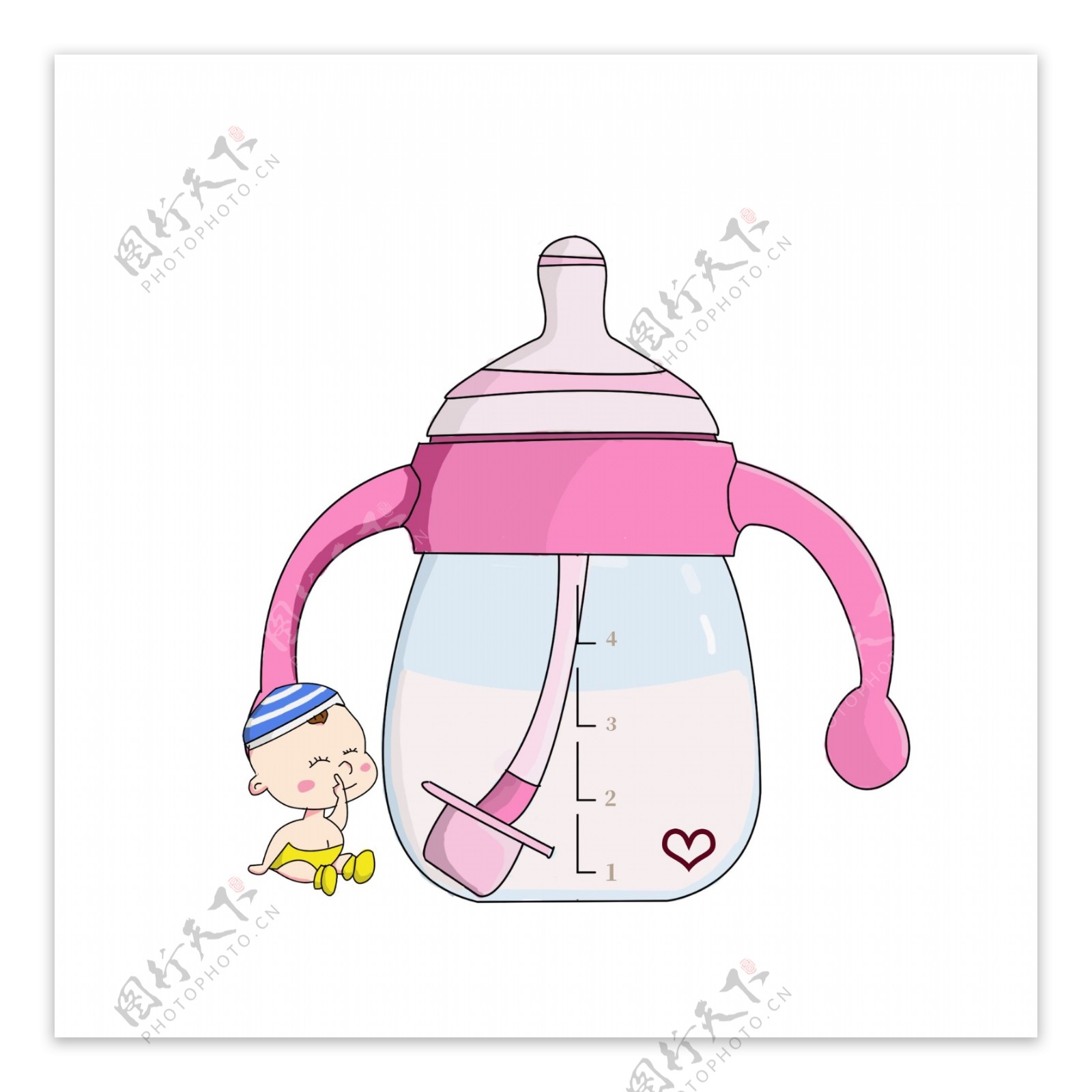 卡通粉红色婴儿奶瓶
