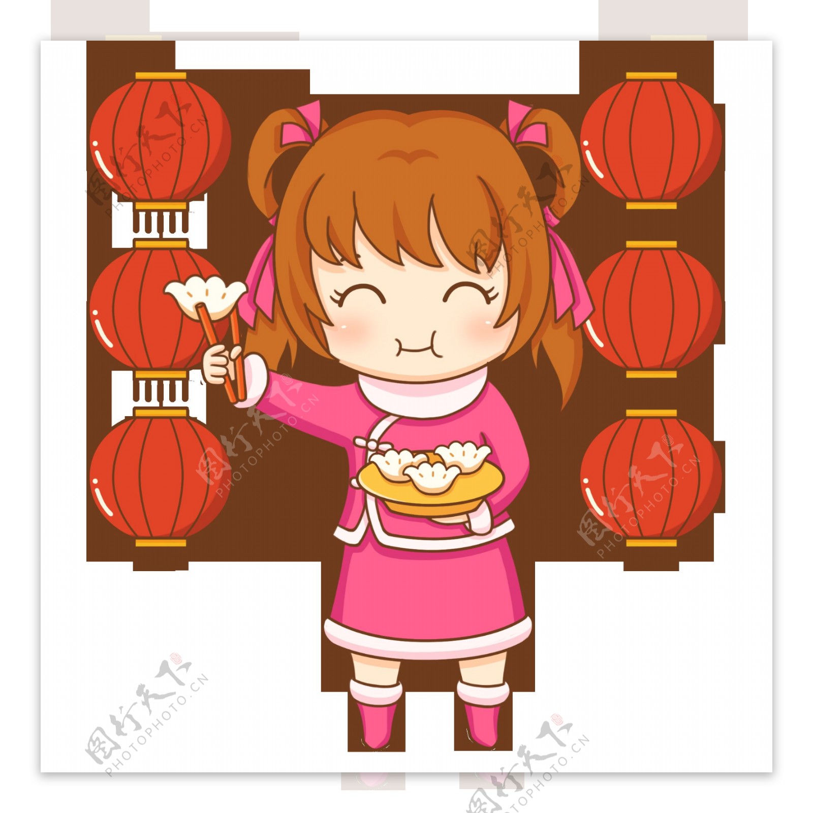 手绘卡通春节习俗吃饺子