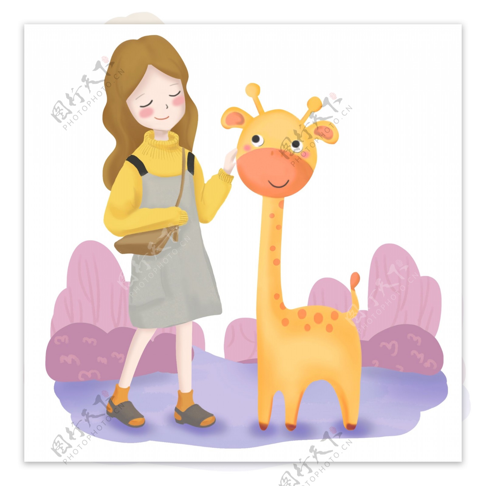 感恩梦幻童话风女孩与长颈鹿