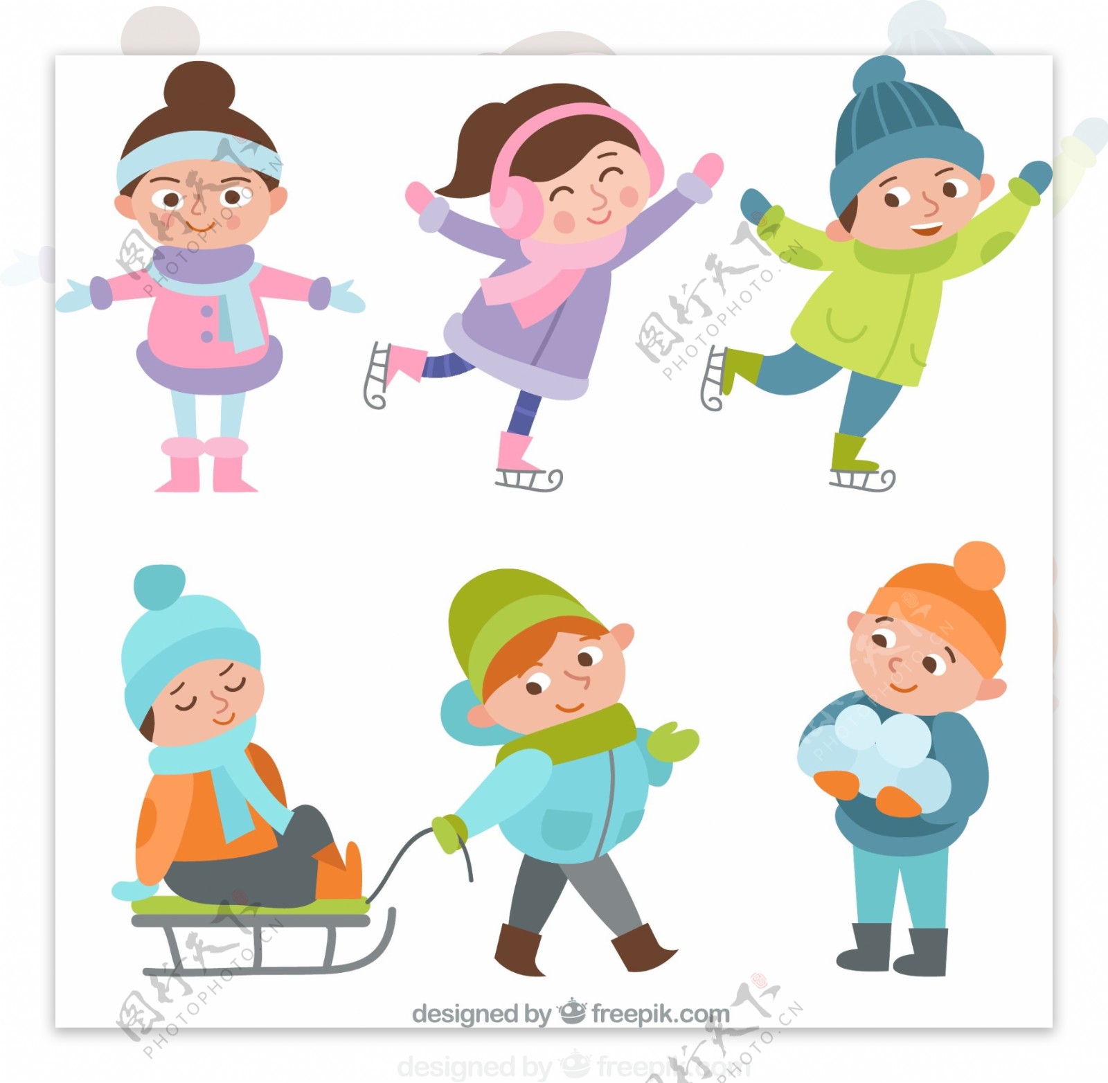6款卡通冬季玩耍儿童