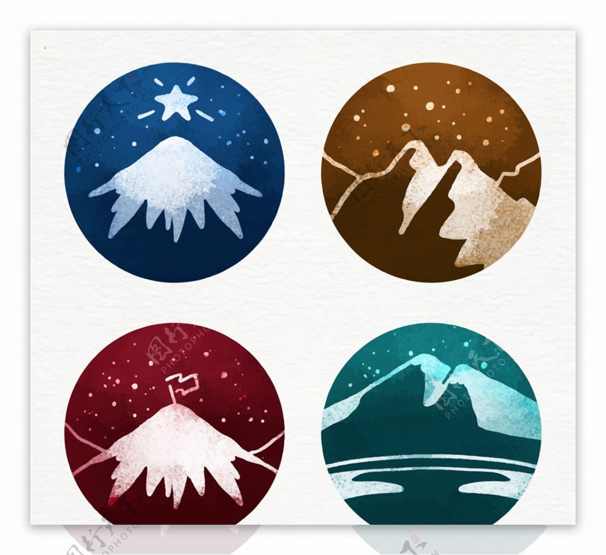 4款彩绘圆形雪山标签