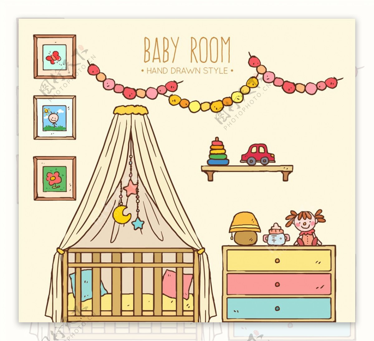 彩绘温馨婴儿房设计