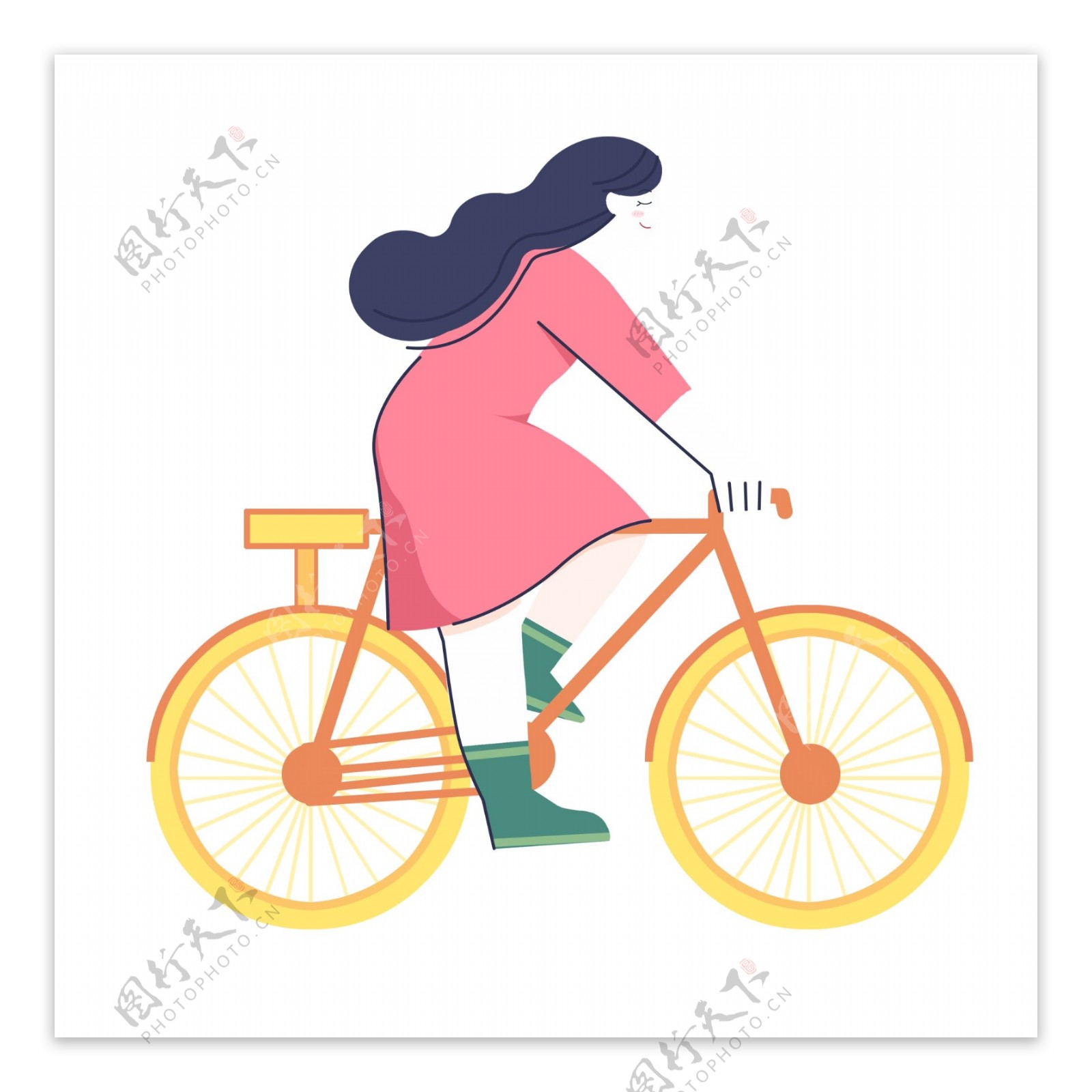 扁平化骑自行车的女孩插画人物设计