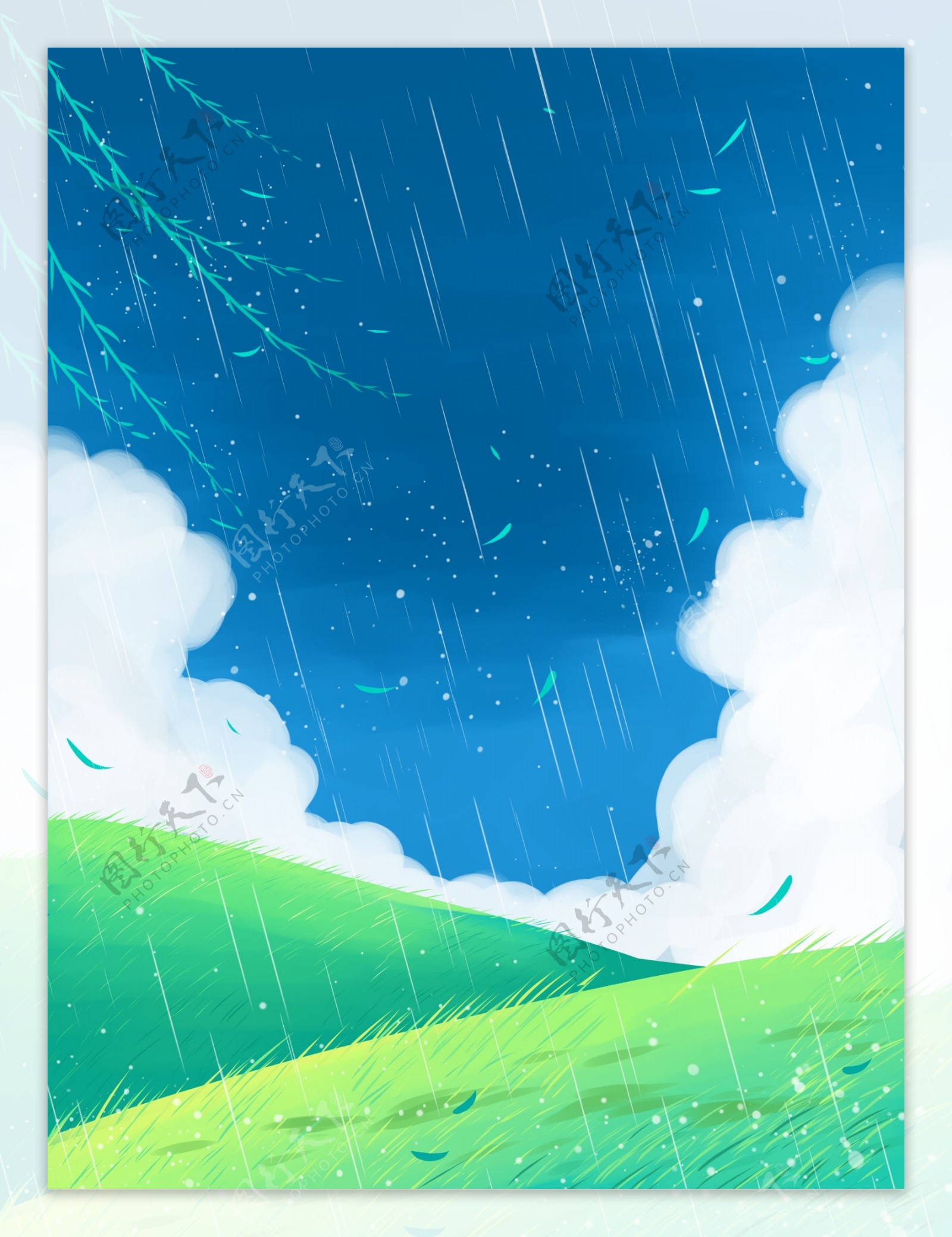 手绘清新谷雨节气背景设计