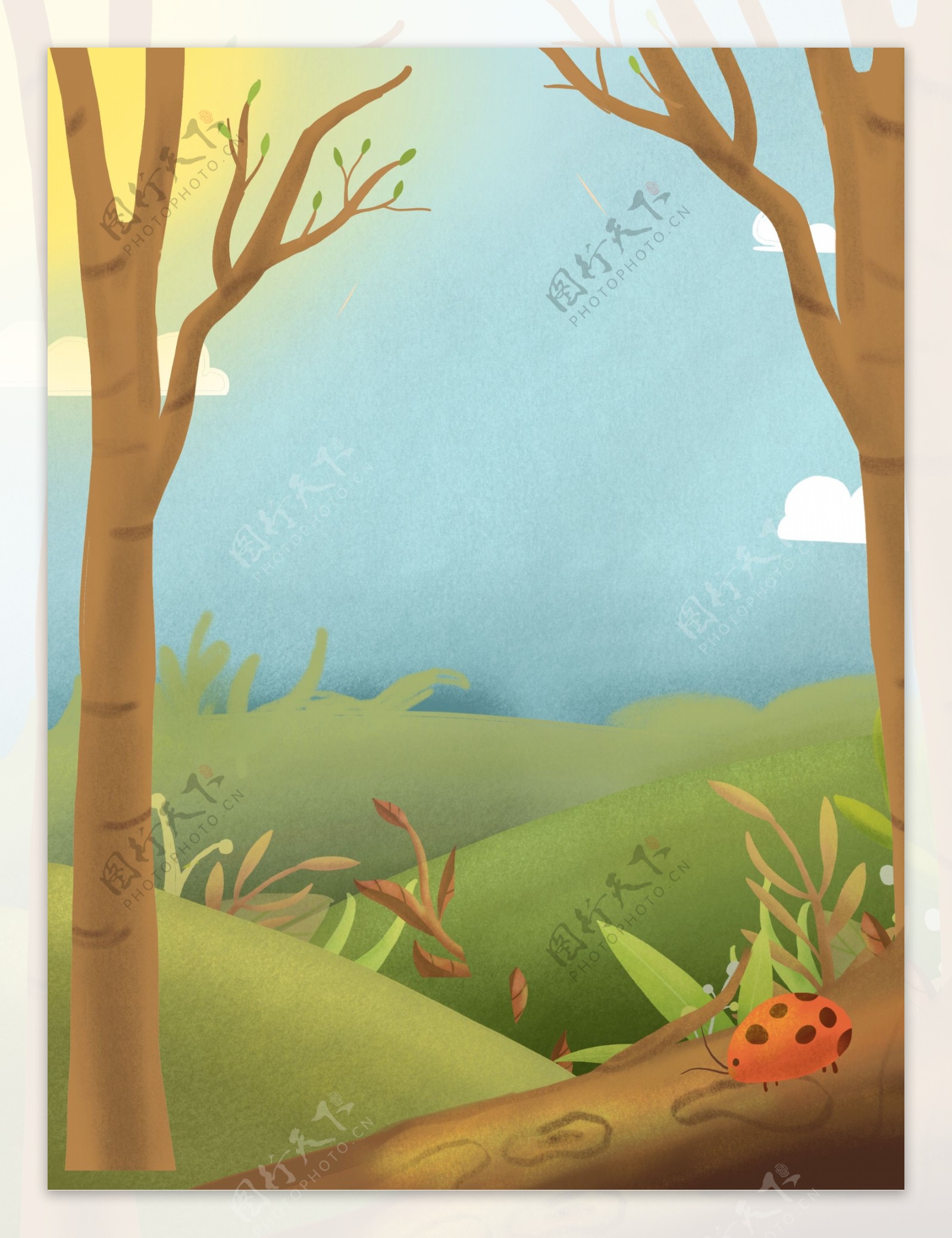 春季树林瓢虫背景设计