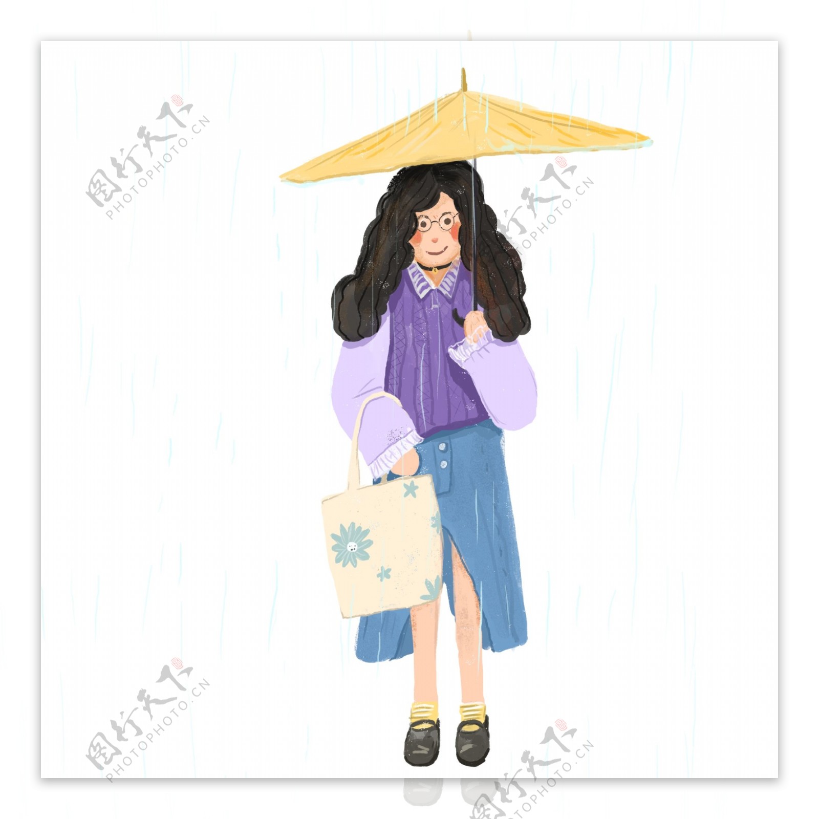 卡通手绘撑着伞的女孩图片素材-编号32011855-图行天下