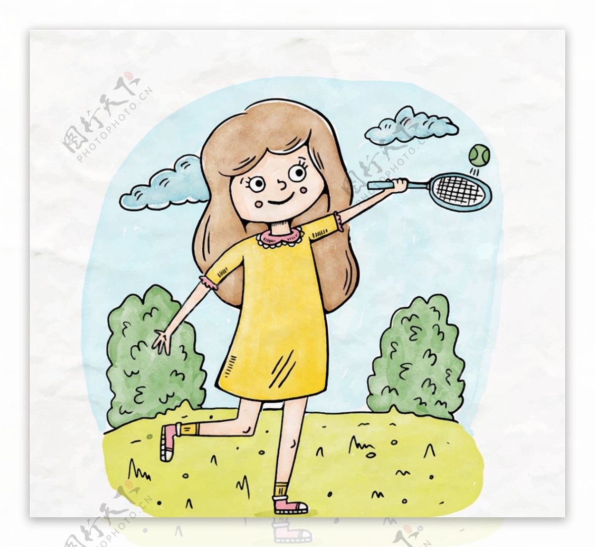 彩绘打网球的女孩