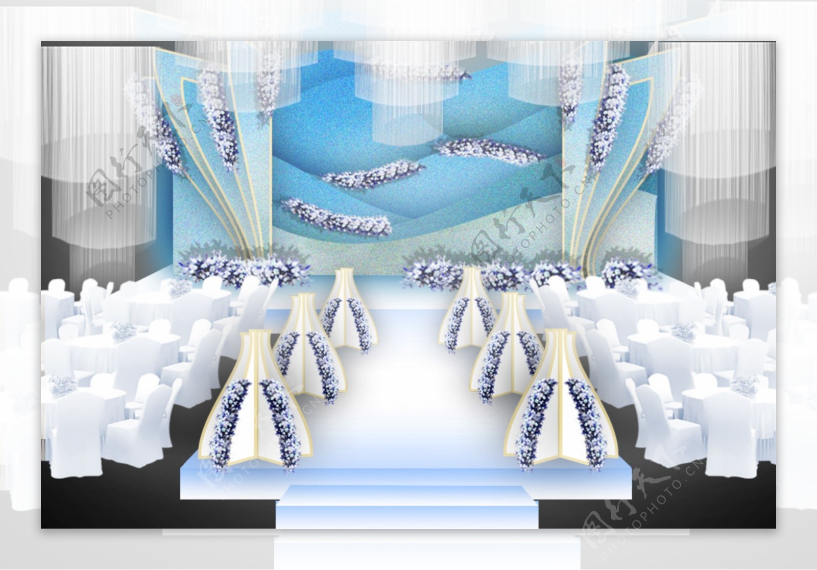 蓝色唯美个性婚礼舞台效果图
