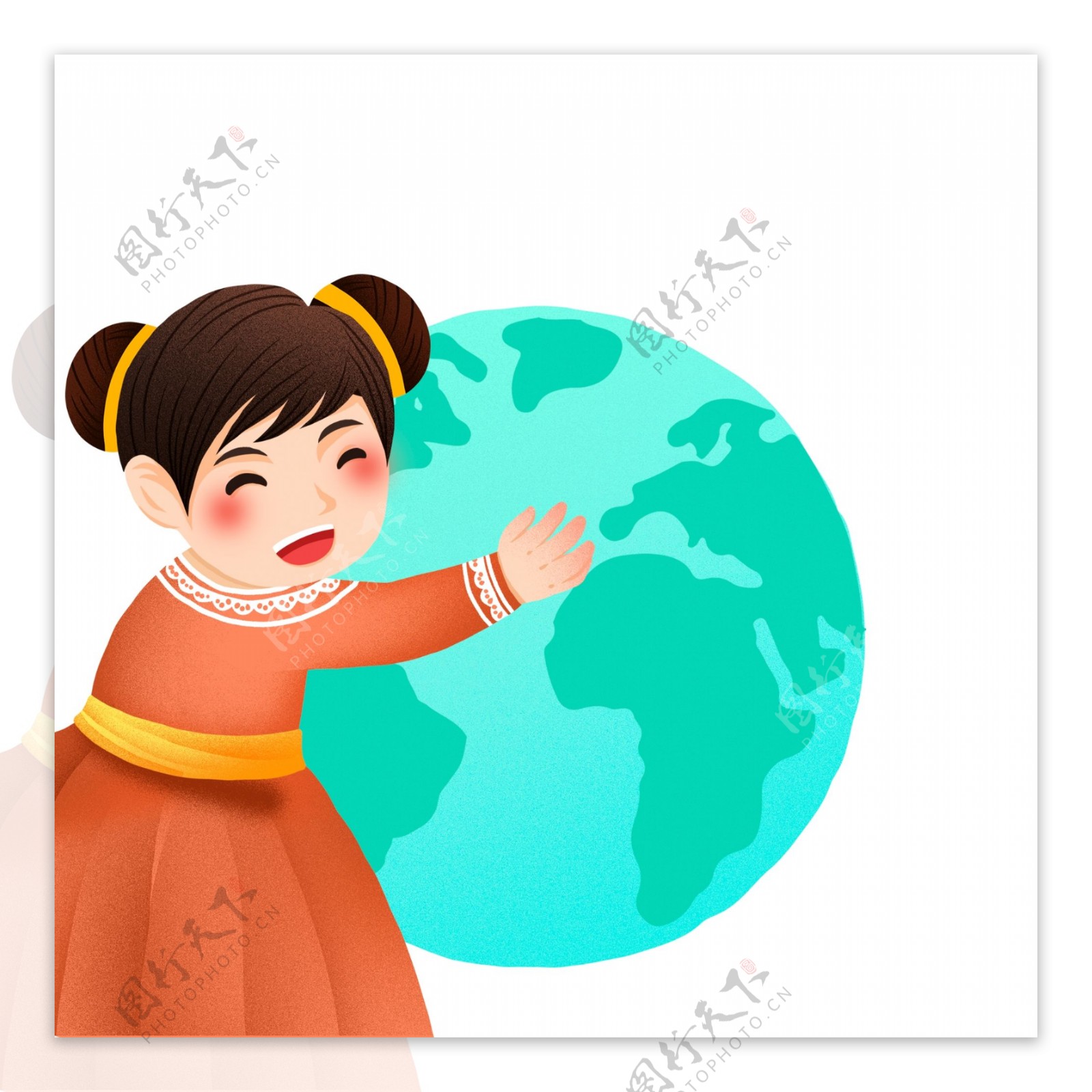 卡通可爱抱着地球的女孩