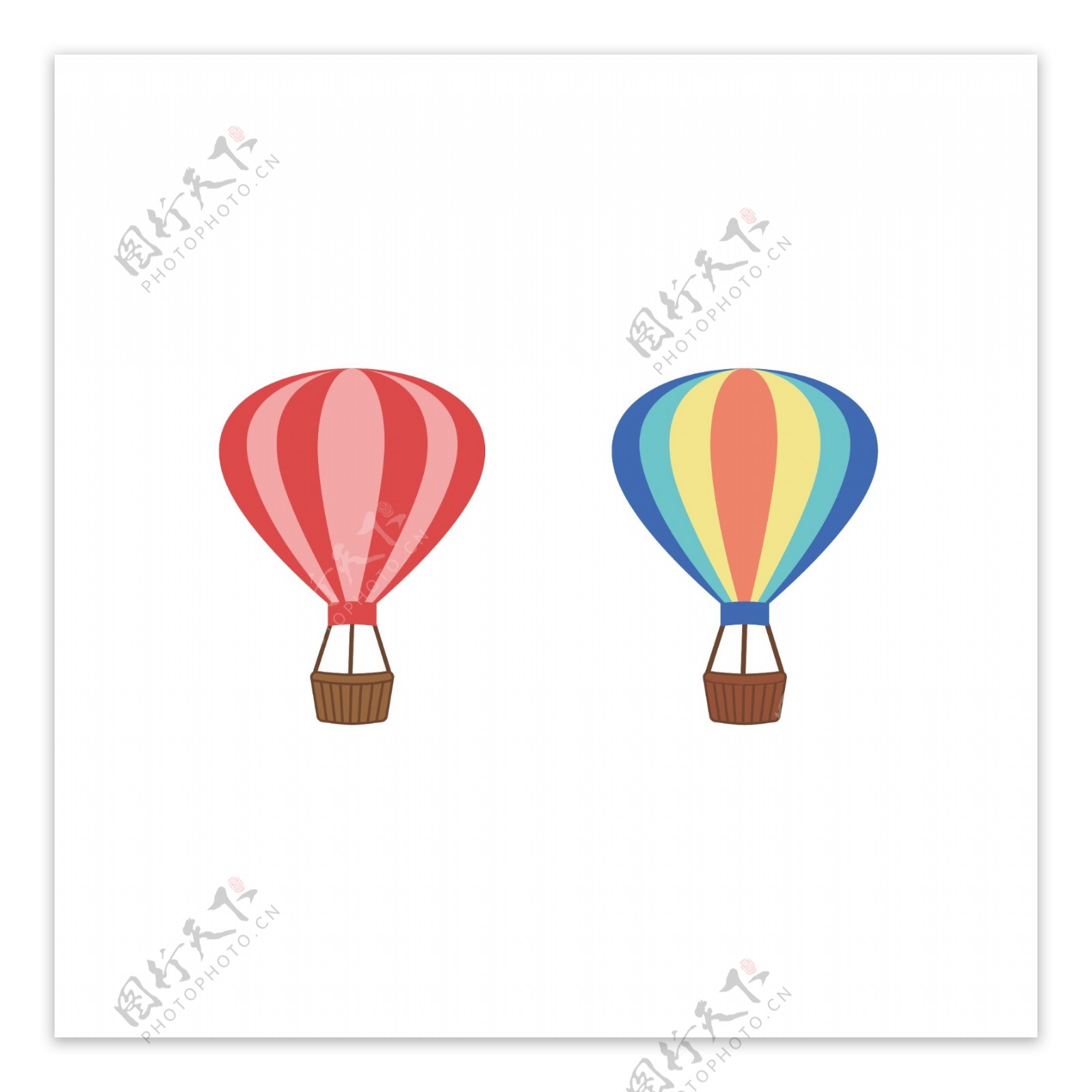 原创条纹彩色热气球卡通