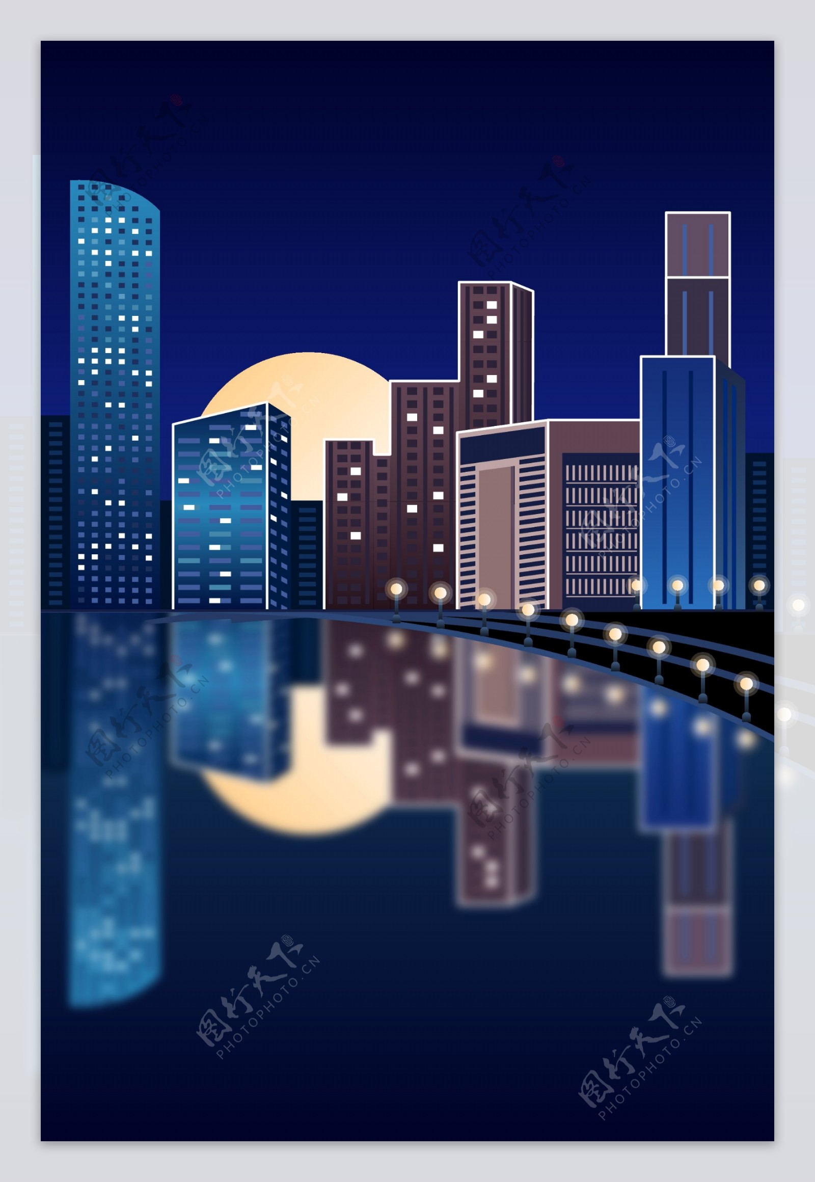AI插画城市夜景建筑