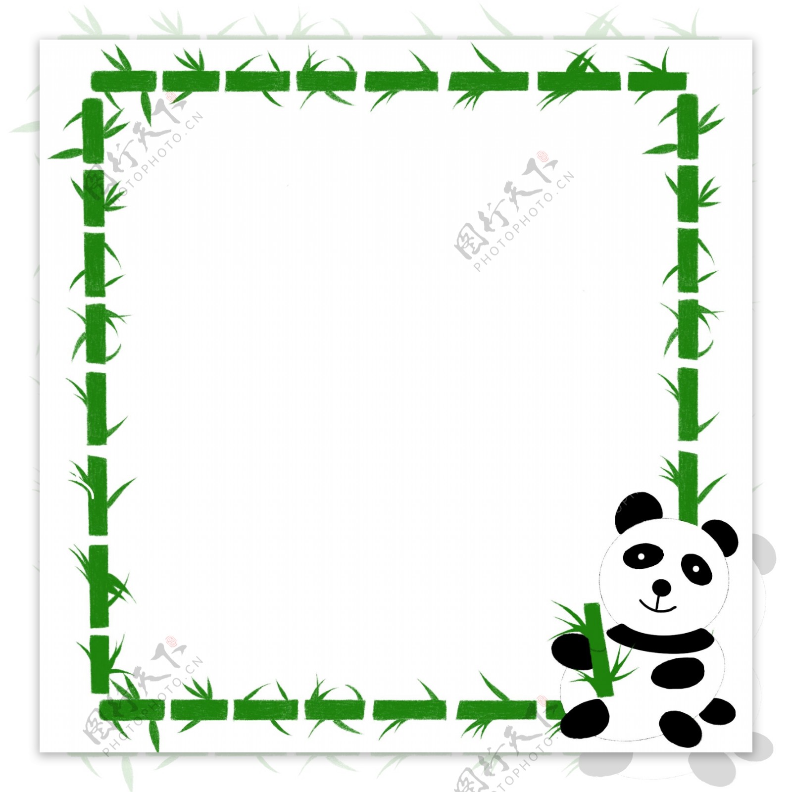 绿色竹子植物边框卡通熊猫元素