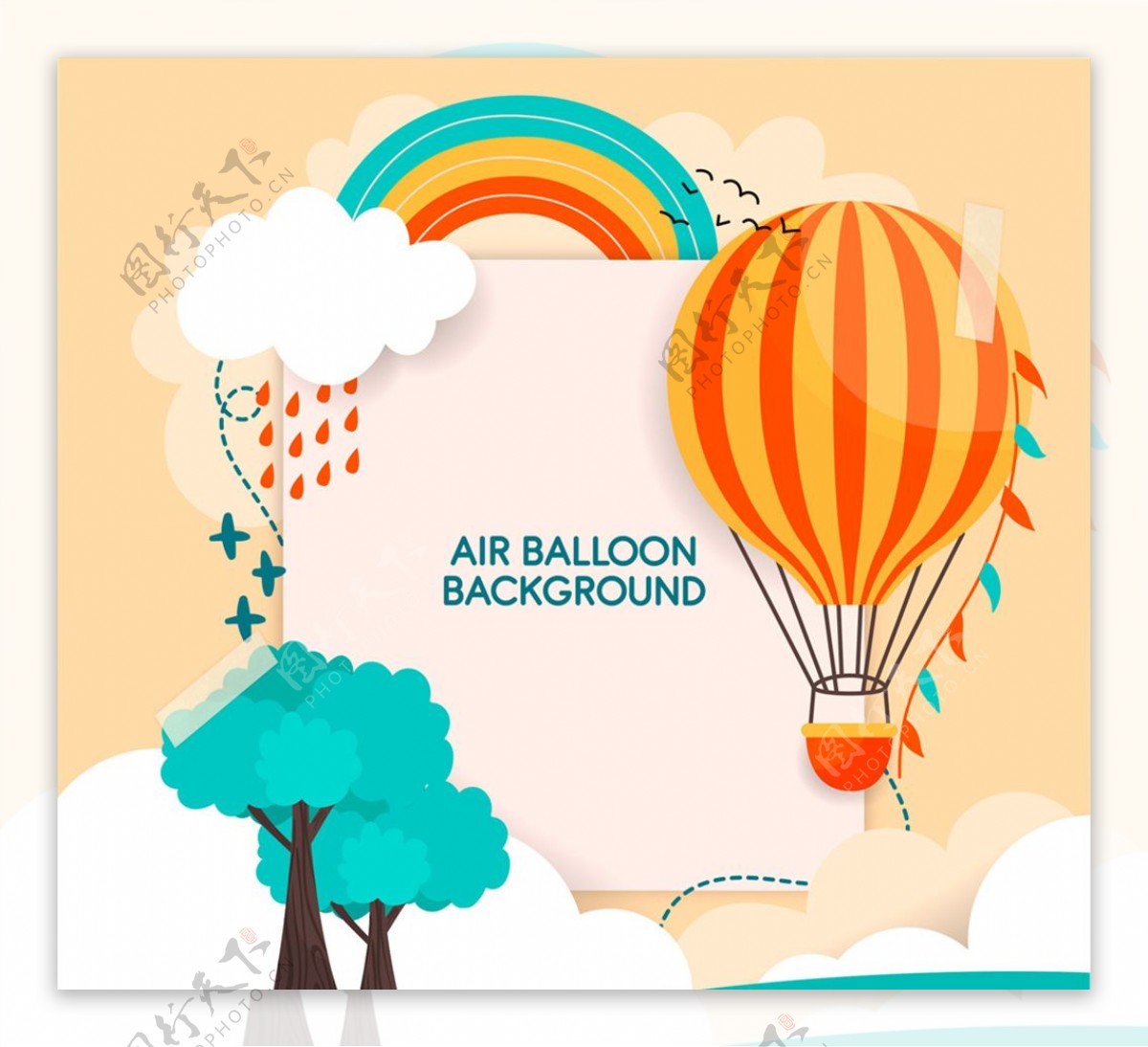 彩色热气球和树木贴纸装饰背景