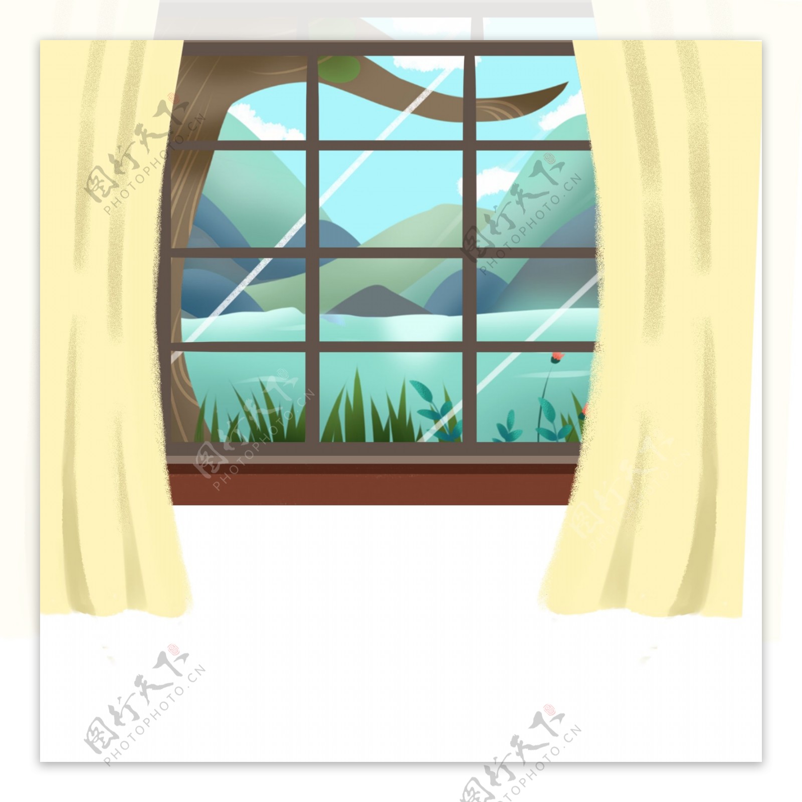室内窗子风景插画