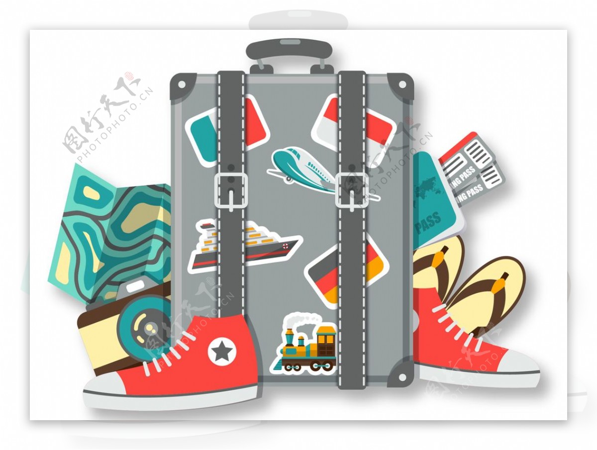 创意世界旅游日行李箱和必需品矢