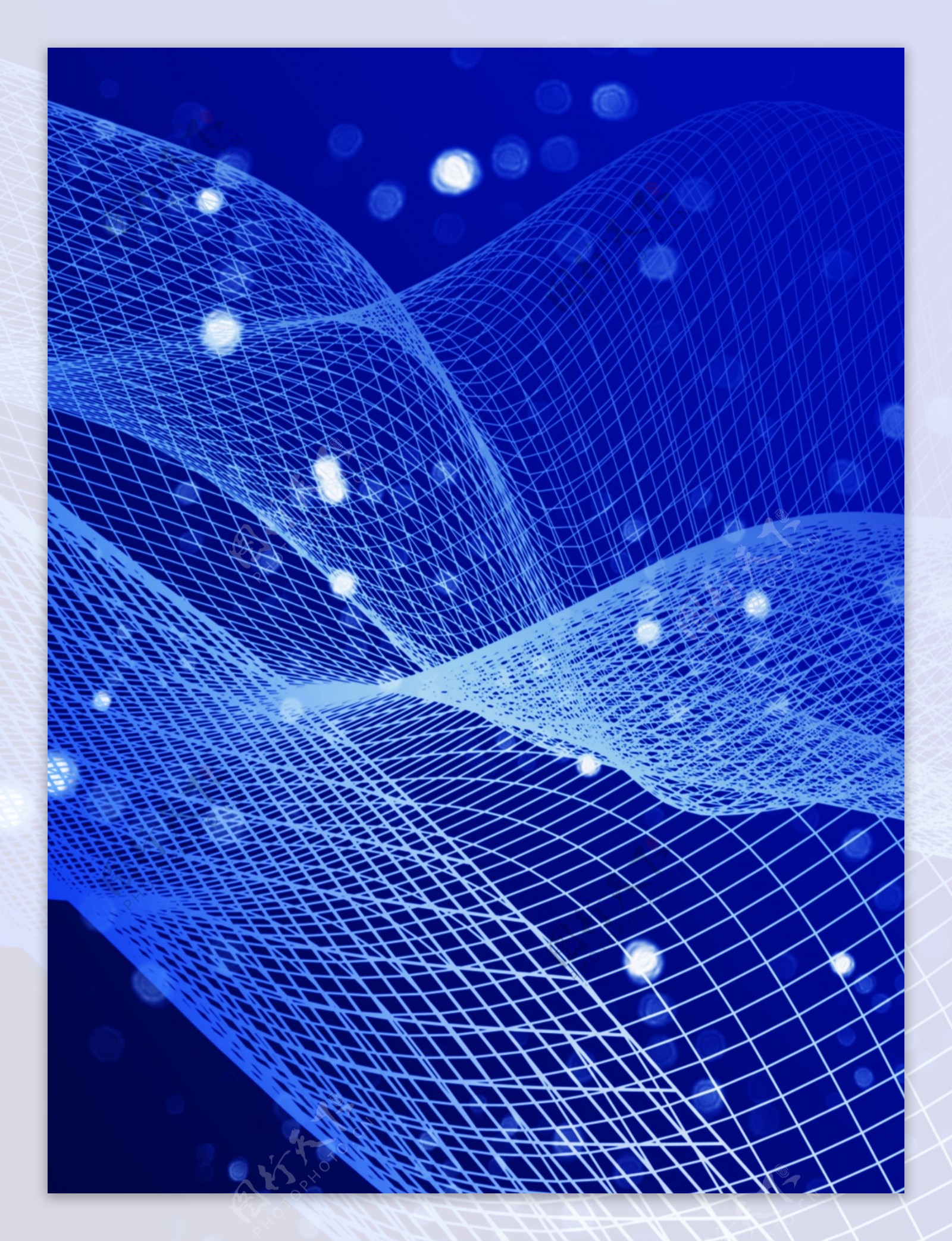 原创蓝色科技线条网格曲线光斑背景素材