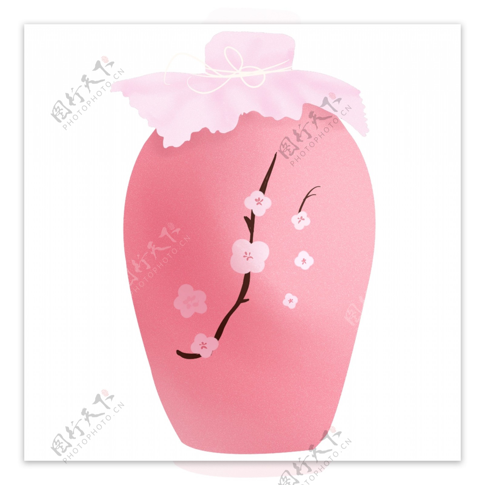 手绘樱花花瓶粉色元素