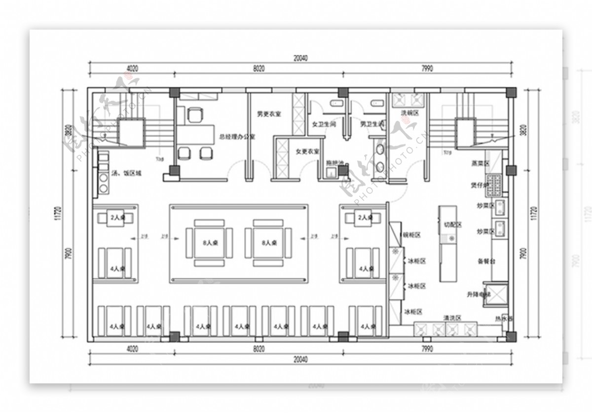 快餐厅空间设计CAD平面方案