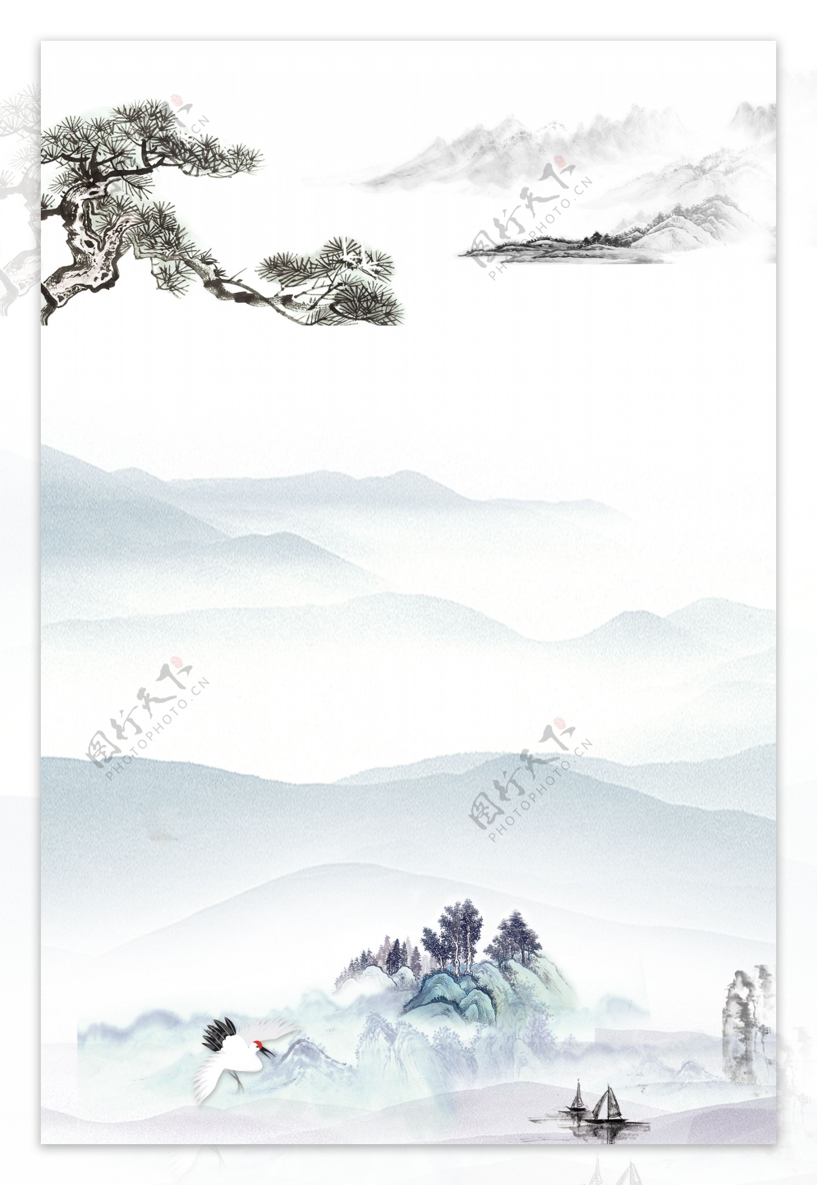 花鸟山水画中国风水墨工笔画