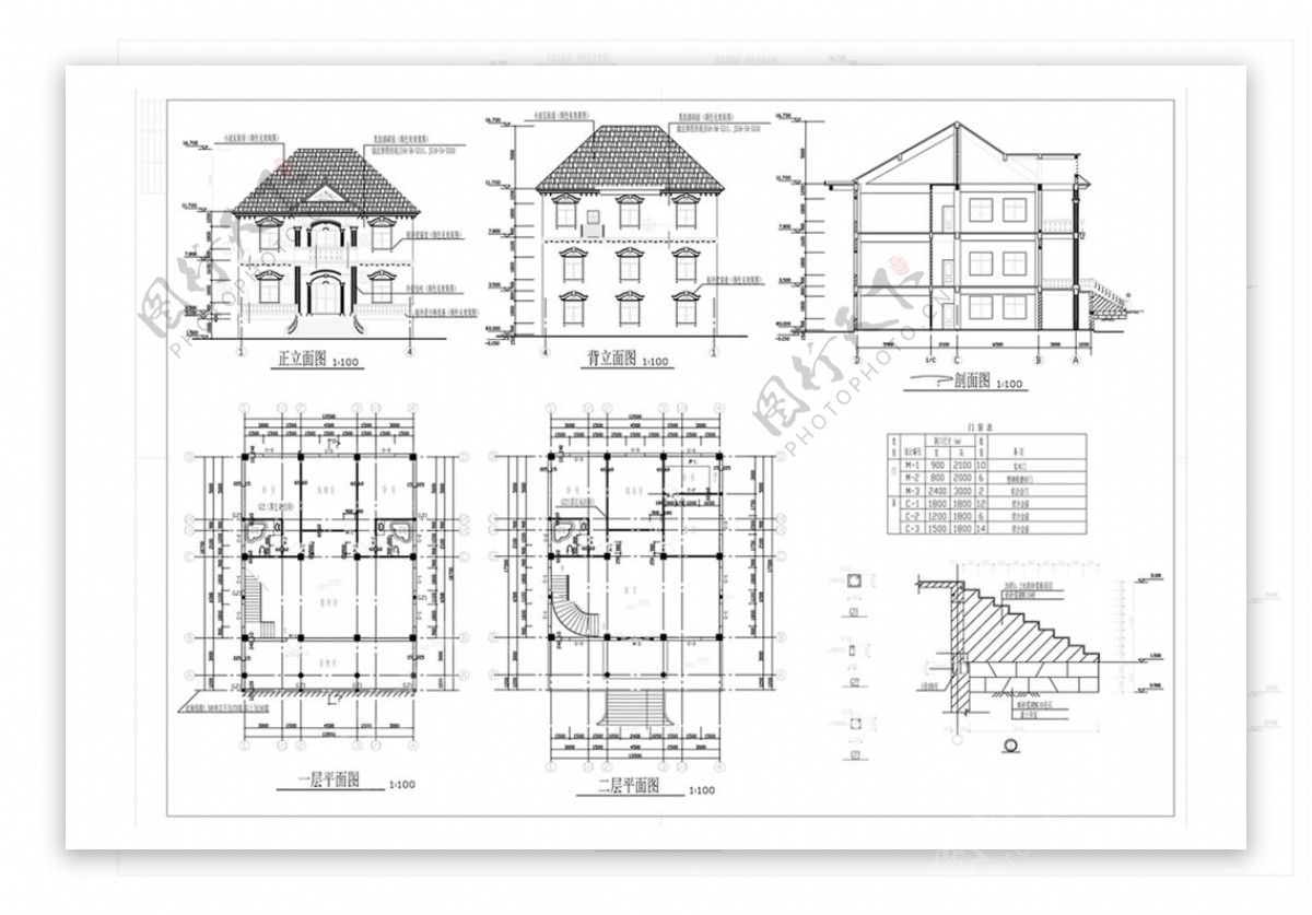 欧式别墅建筑CAD施工图纸