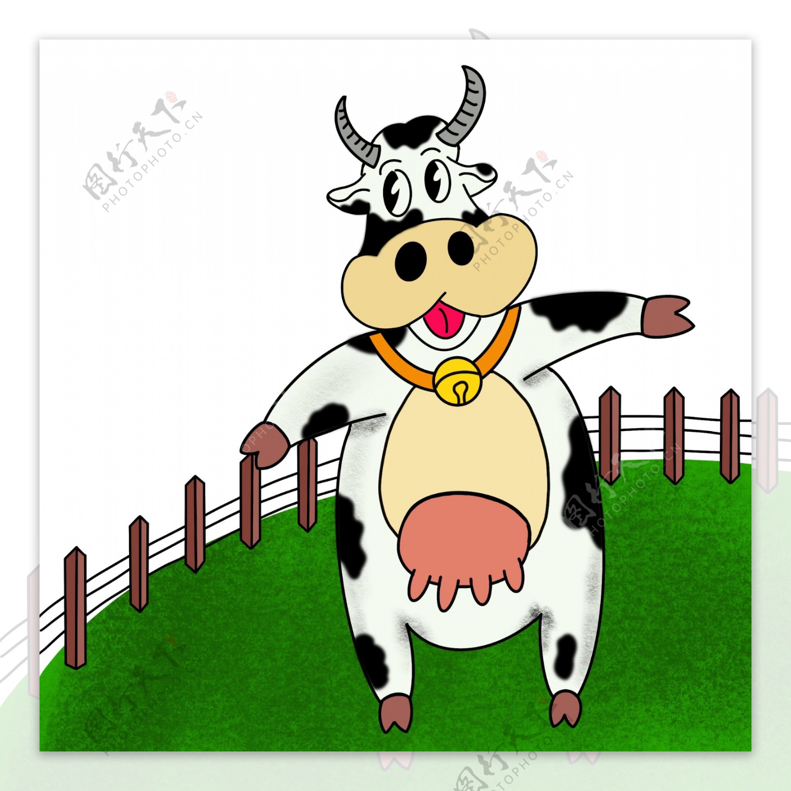 围栏里带铃铛的奶牛