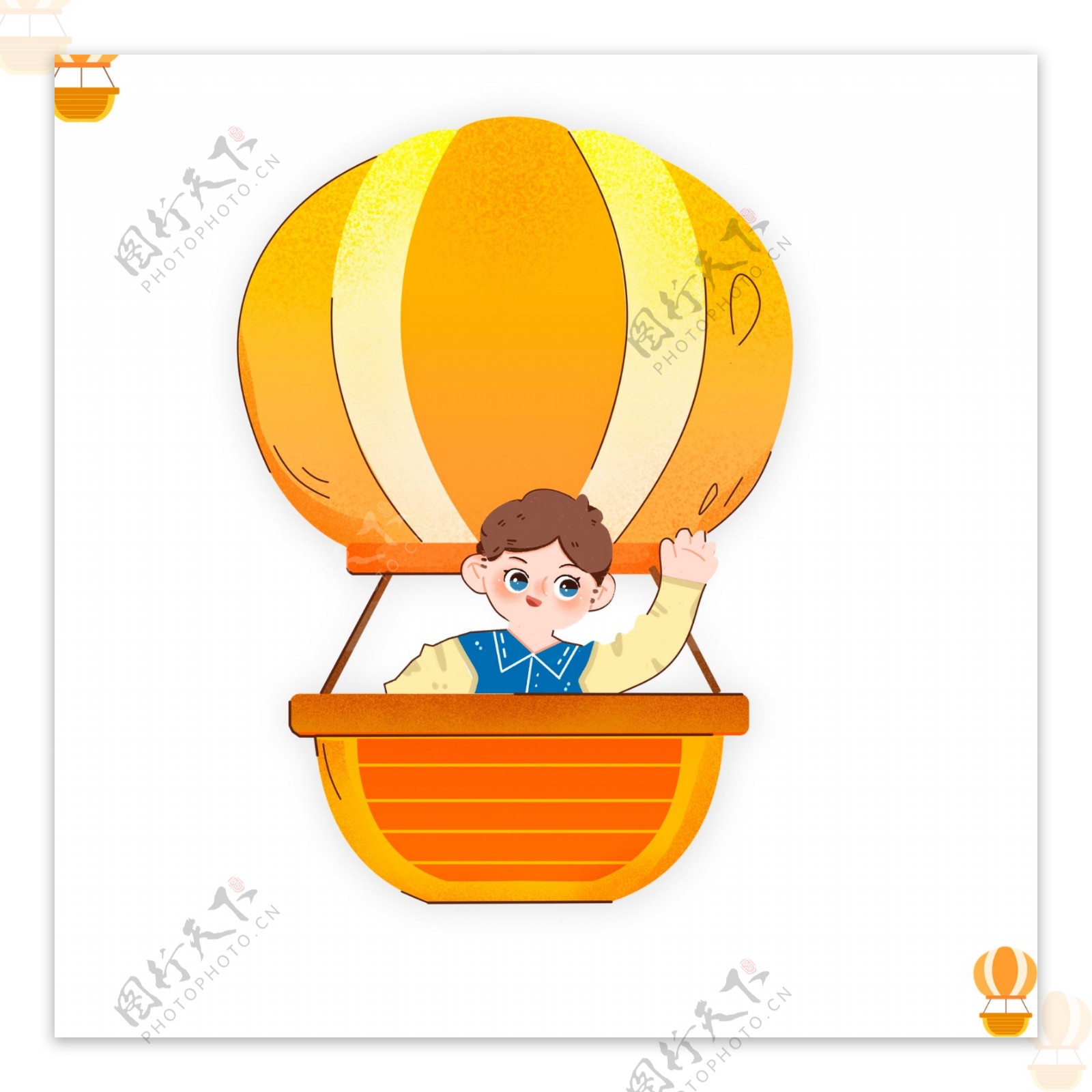 小清新乘坐热气球的女孩插画设计