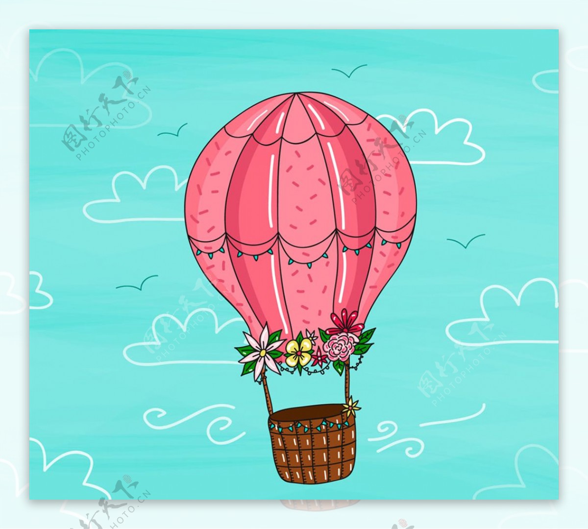 彩绘红色花卉装饰热气球