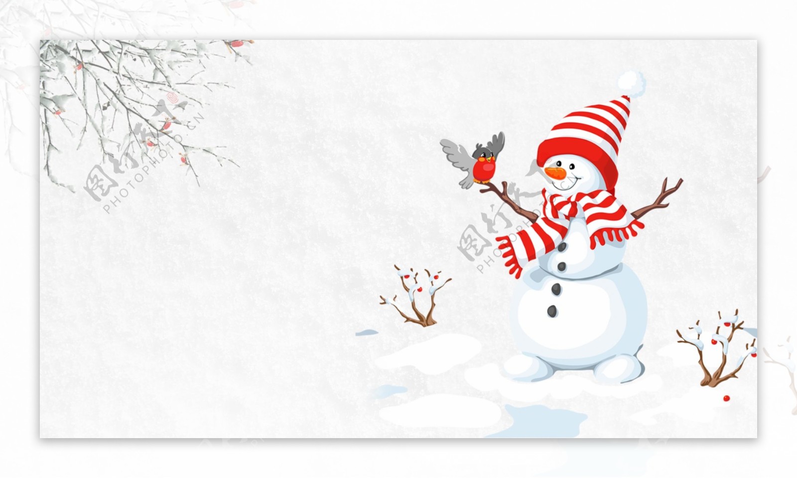 白色冬季雪人雪景背景设计