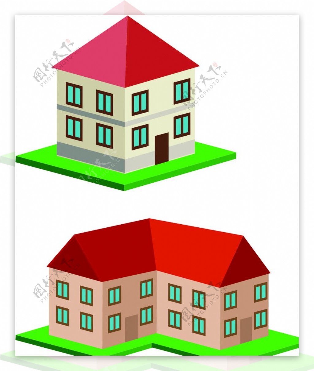 立体红色屋顶房屋楼房