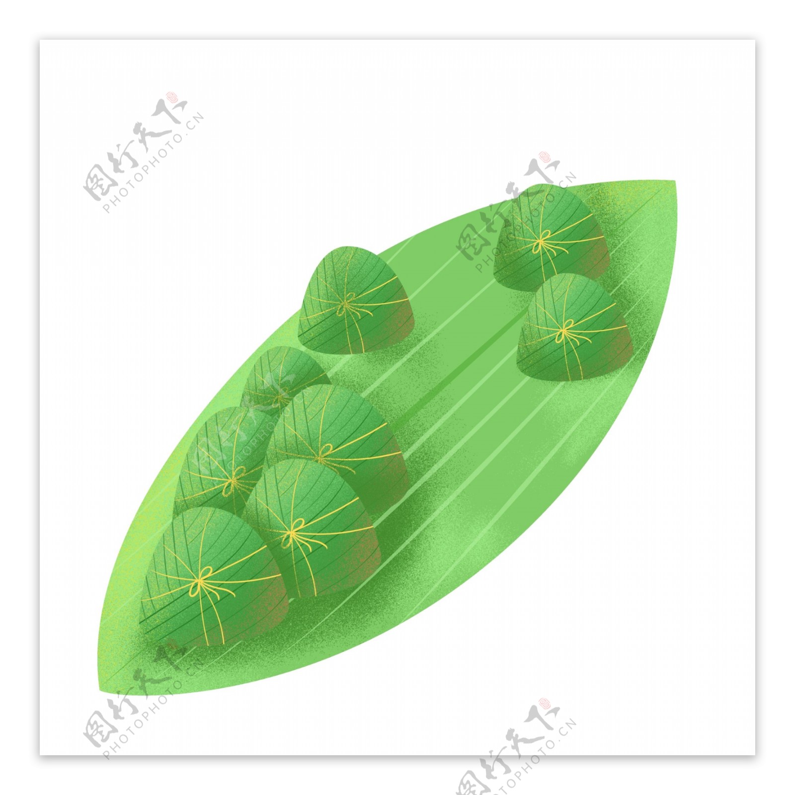 绿色小清新端午节粽叶船上的粽子