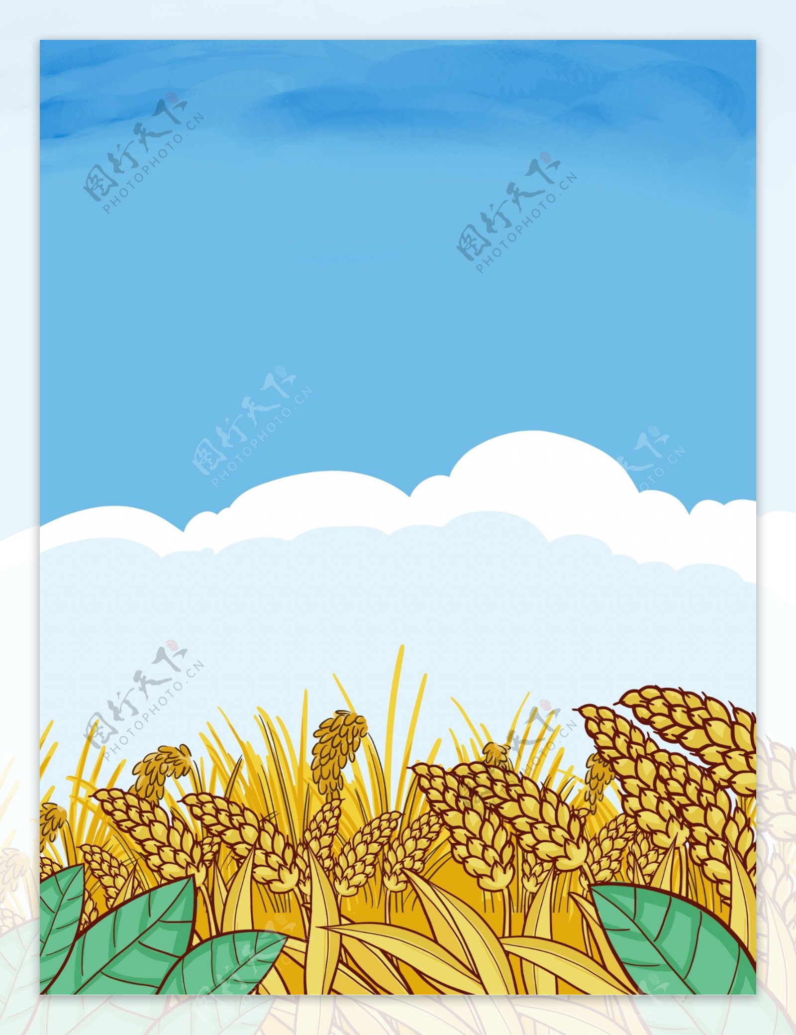 卡通手绘小麦丰收插画背景