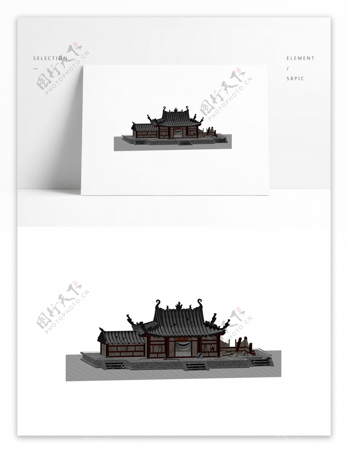 中国古风建筑破庙