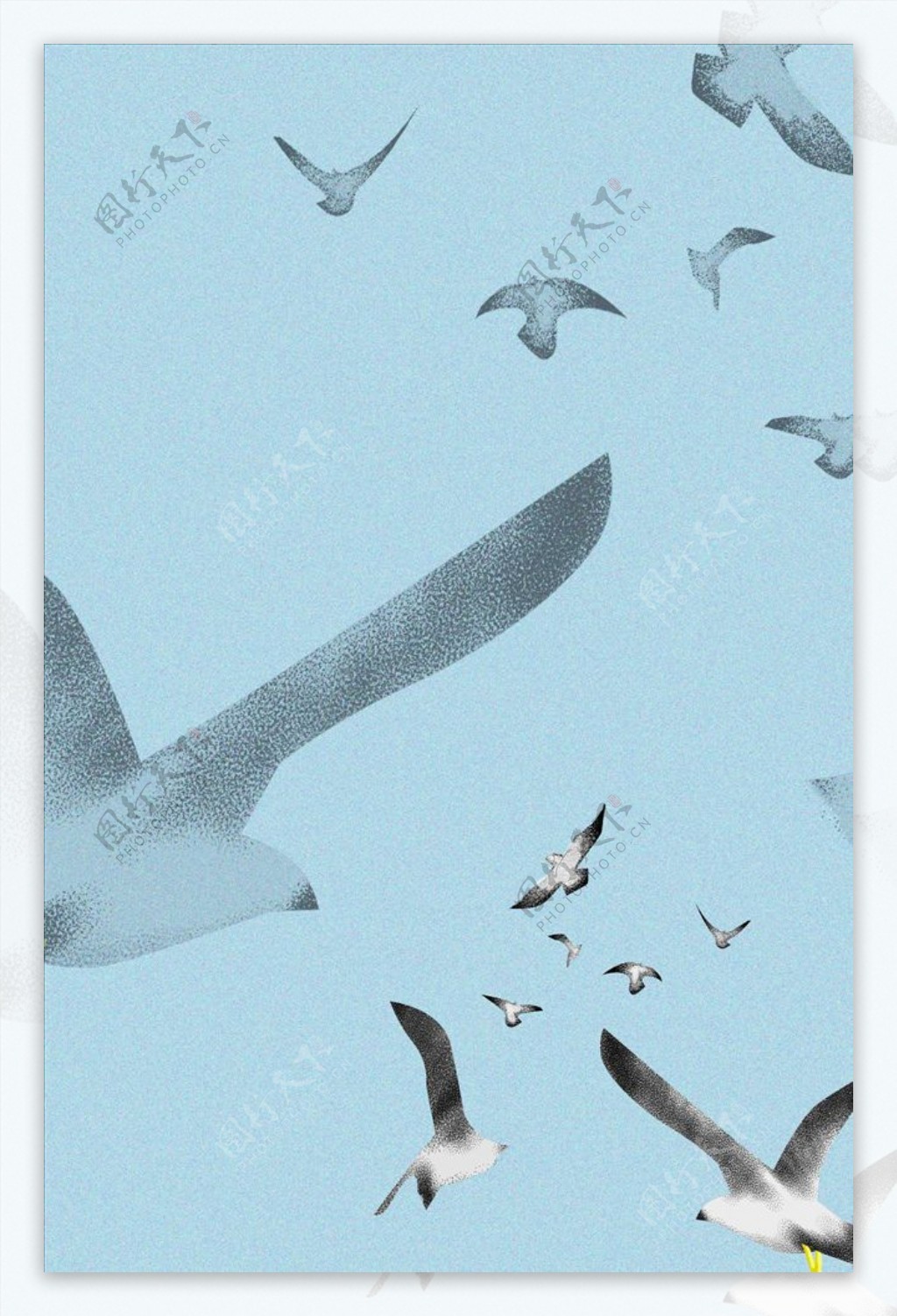 飞翔的海鸥手绘插画风景配图