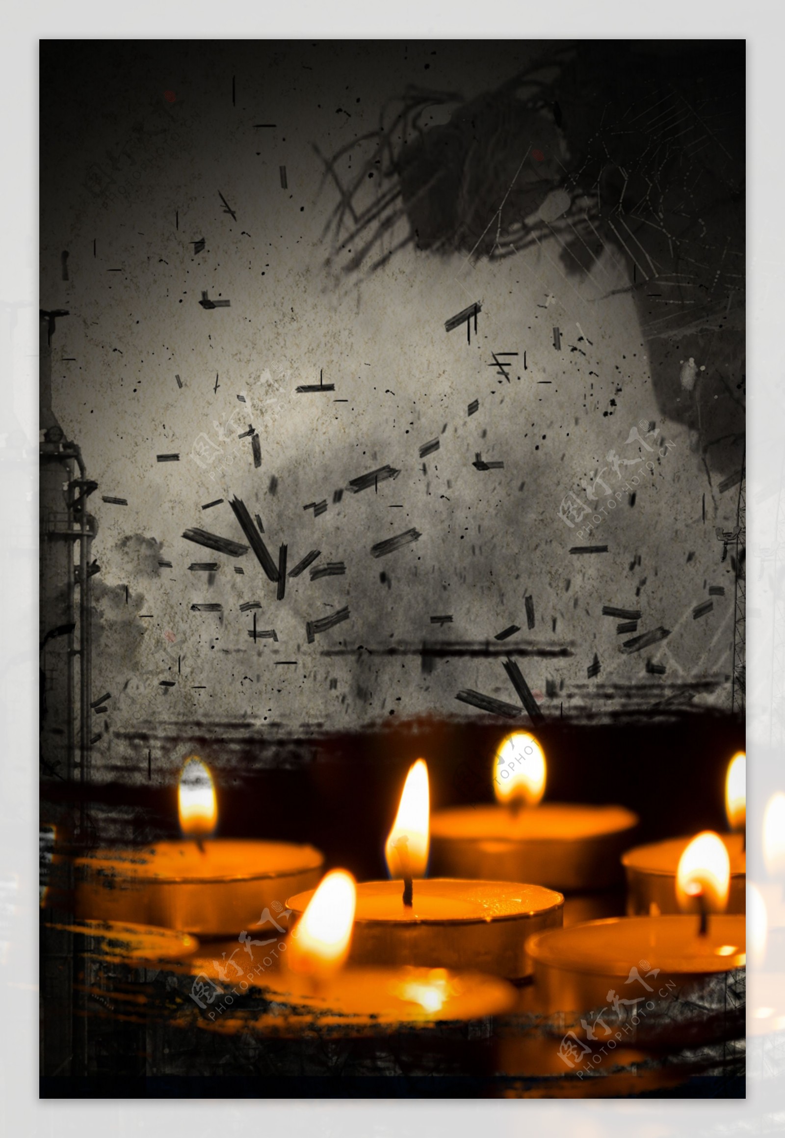 地震自然灾害蜡烛祈祷背景海报