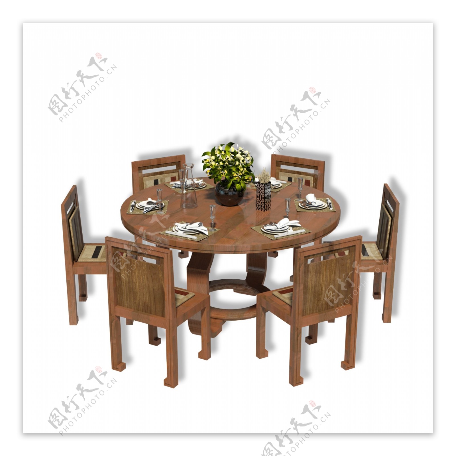 圆形实木餐桌椅组合