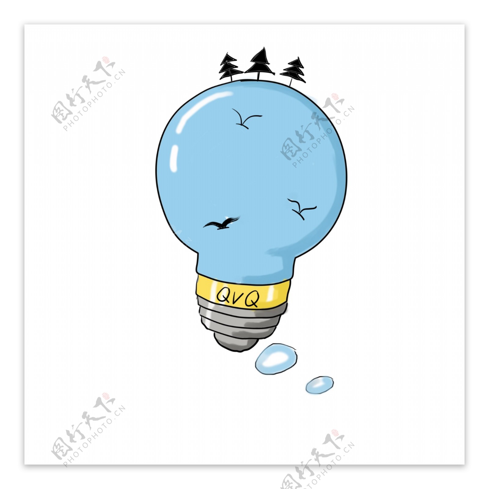 蓝色的灯泡气泡插画
